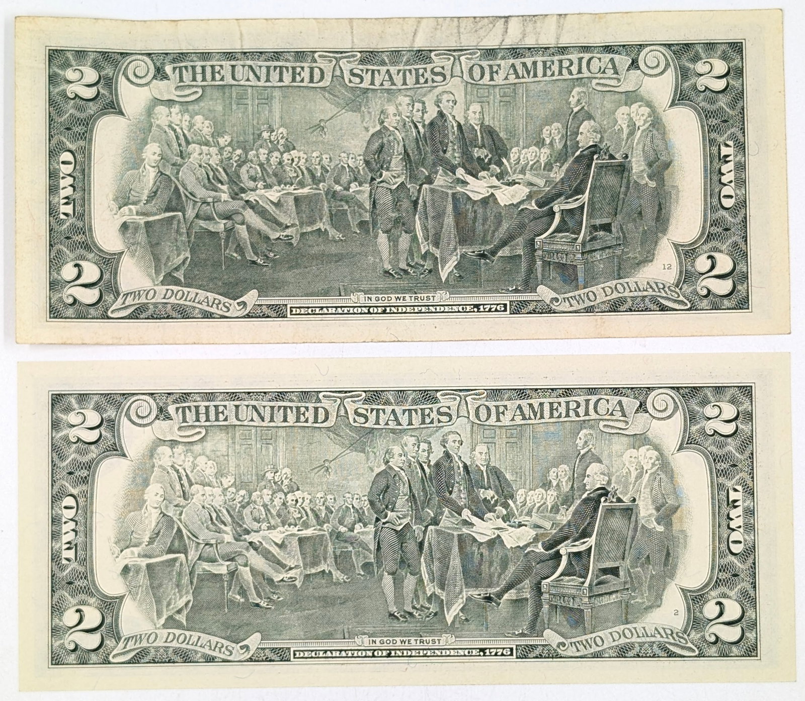 Lot of 2 - 1995 $2 Notes - Green Seals - 2