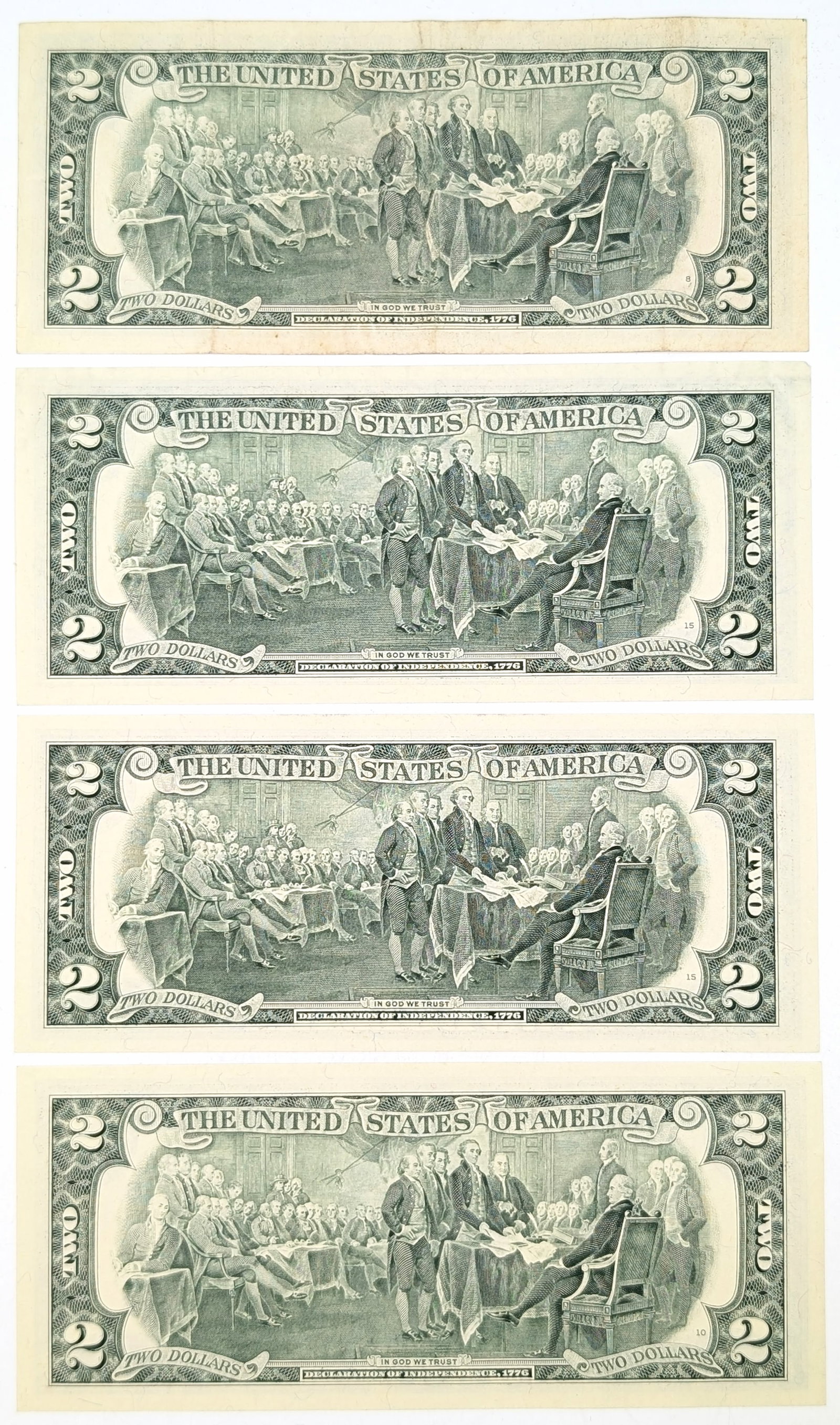 Lot of 4 - 1995 $2 Notes - Green Seals - 2