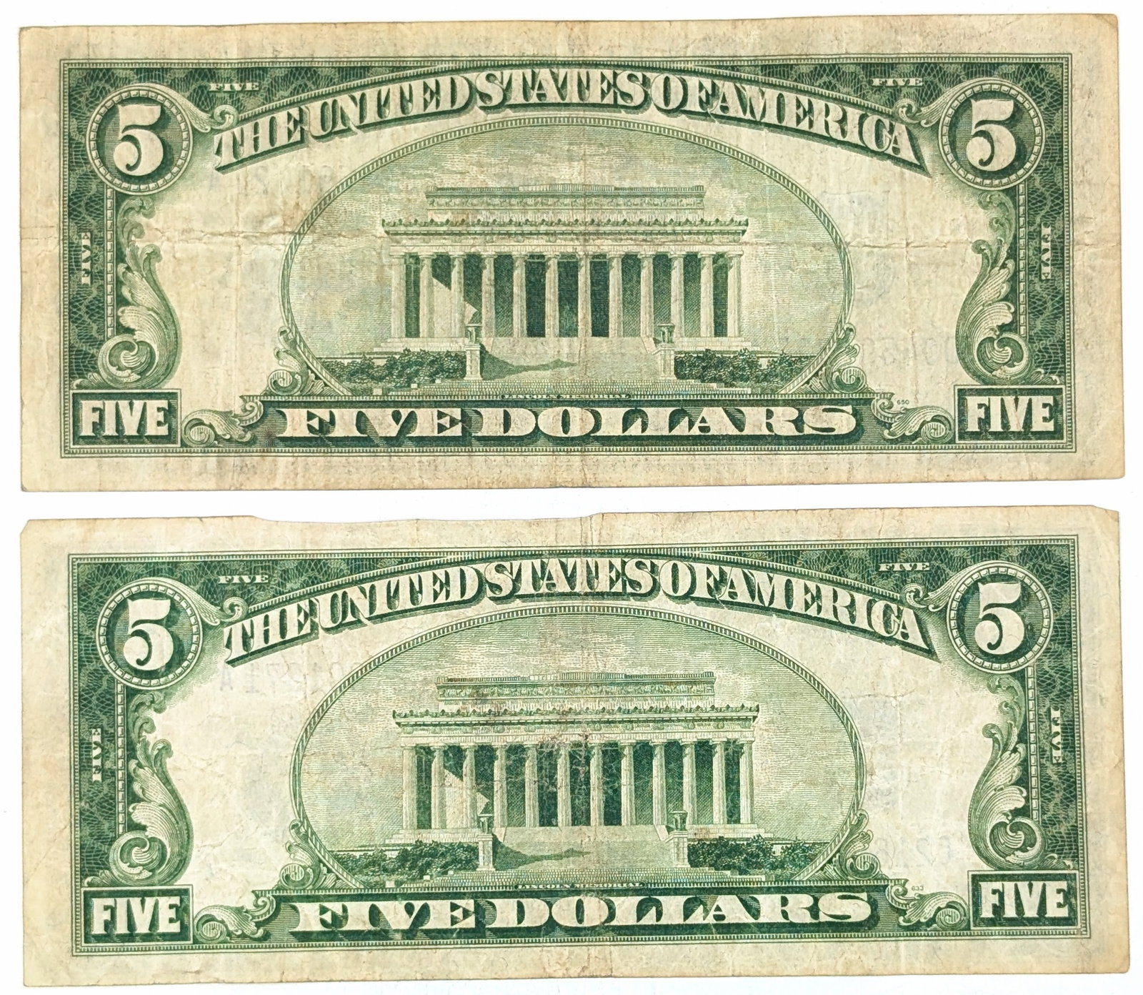 Lot of 2 - 1934 $5 Notes - Silver Certificates - 2