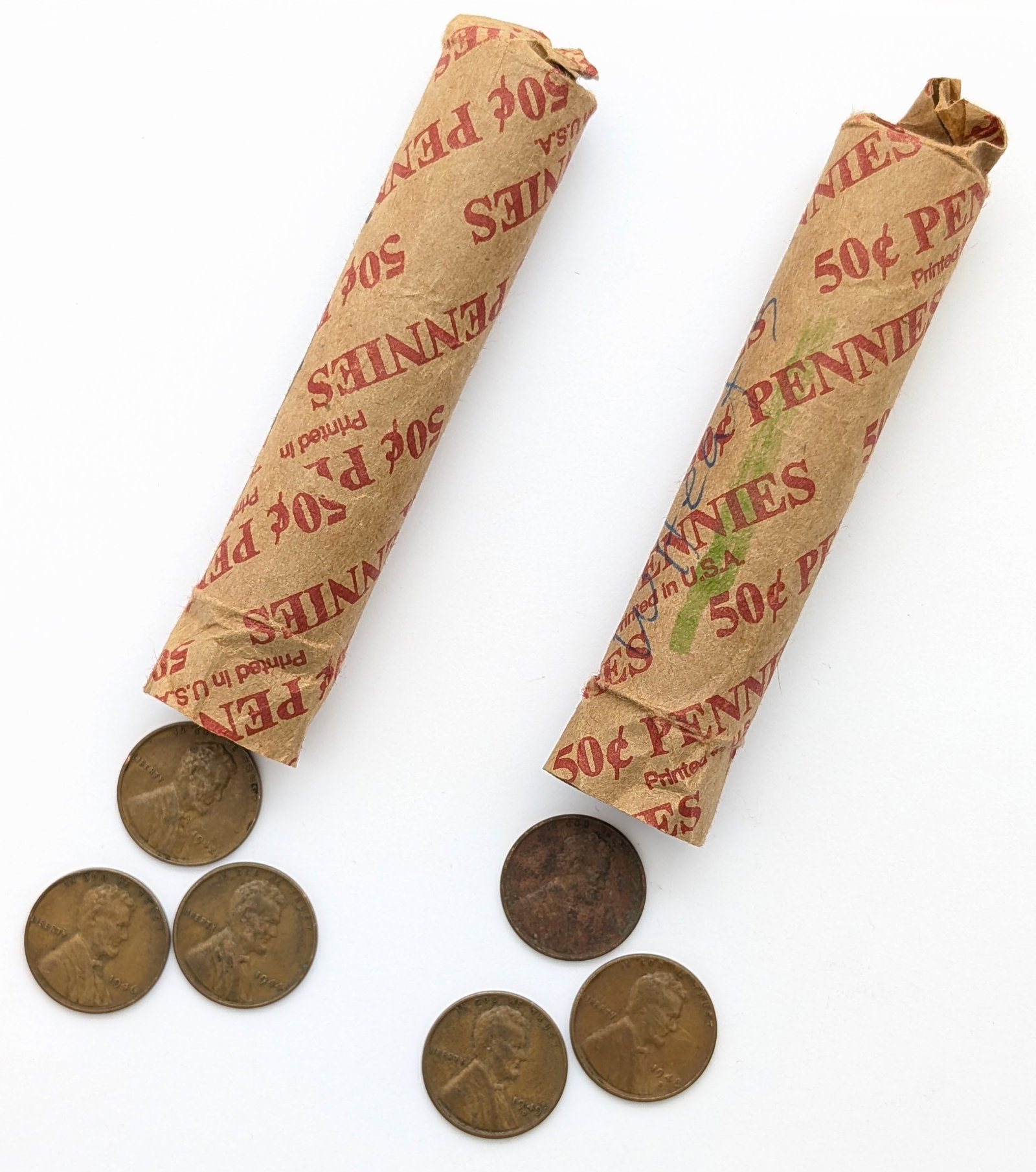 Lot of 2 Rolls of 50 (each) Wheat Cents - Mixed Dates 1940s (1 of 3)