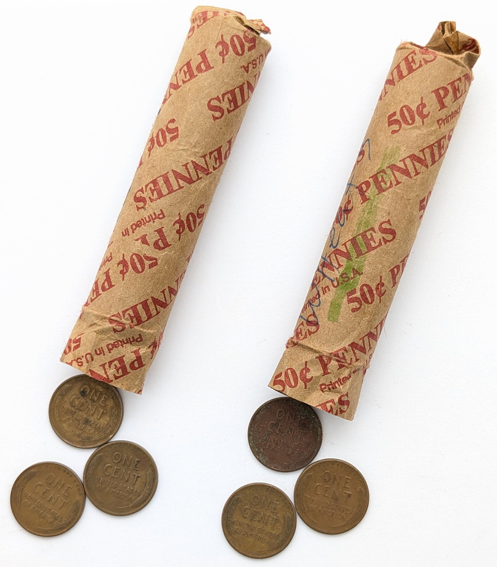 Lot of 2 Rolls of 50 (each) Wheat Cents - Mixed Dates 1940s - 2