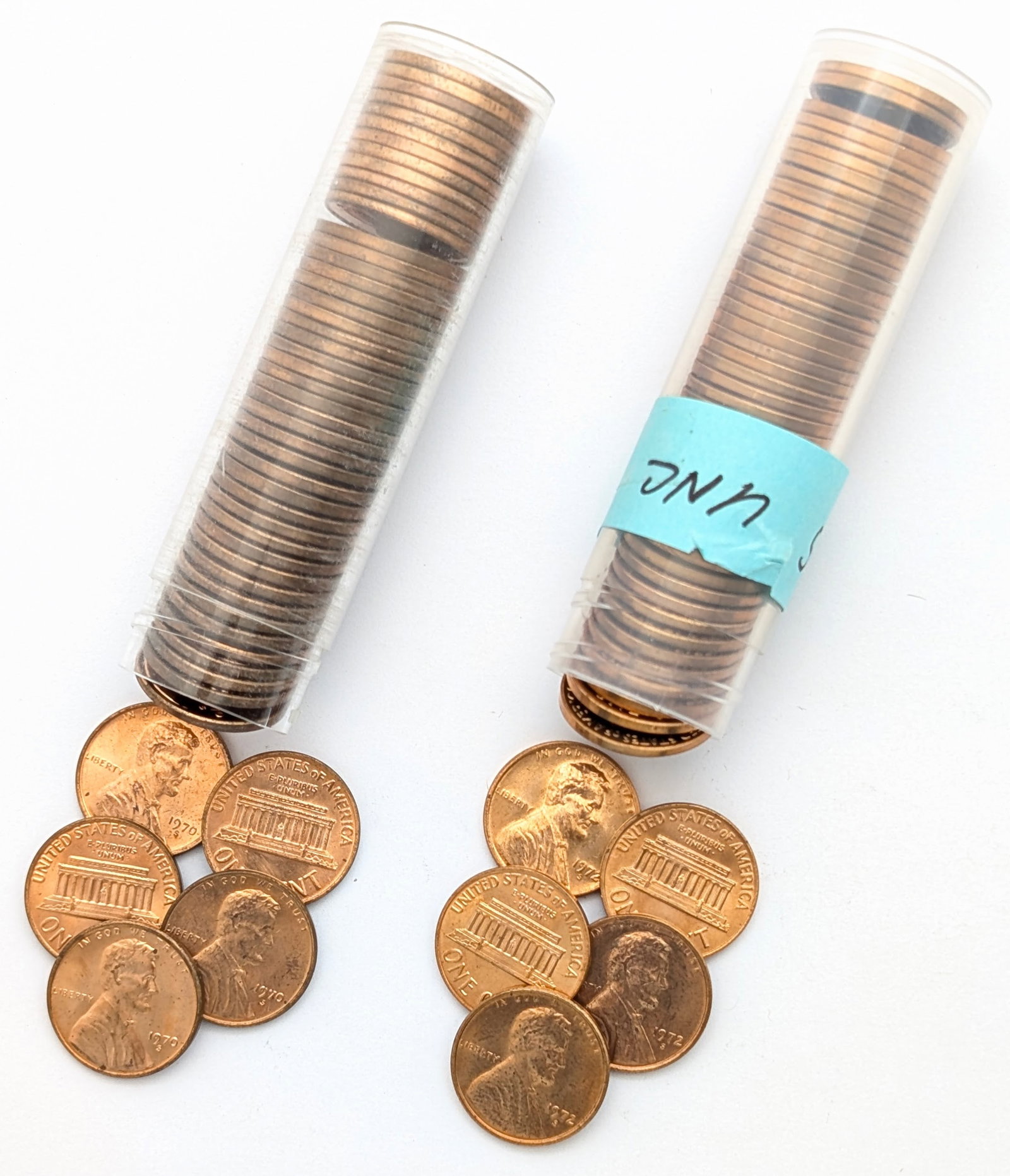 Lot of 2 Tubes of 50 (each) Lincoln Cents - Uncirculated 1970-S & 1972-S: Coin