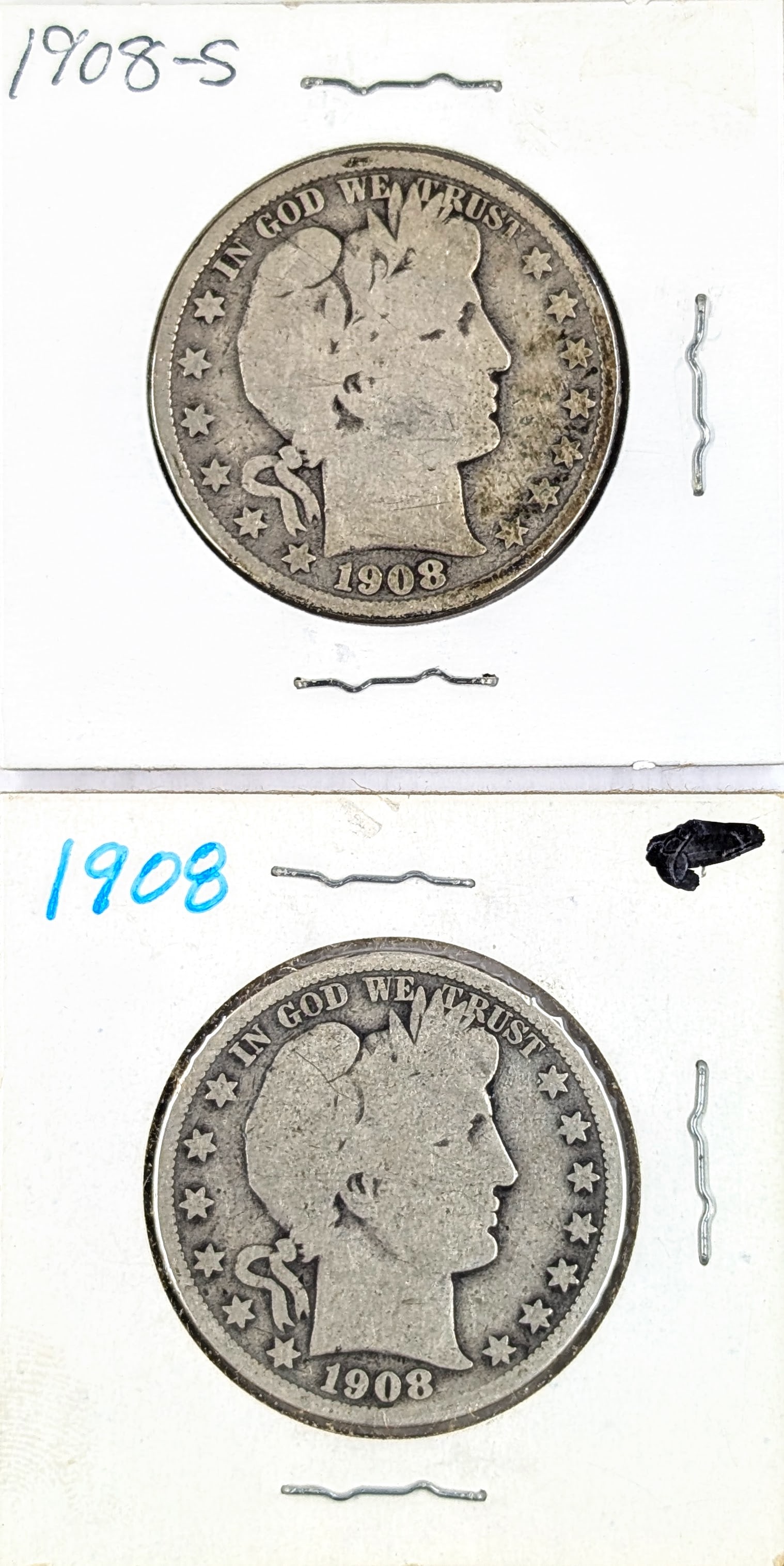 Lot of 2 Silver Barber Half Dollars - 1908 P/S: Silver