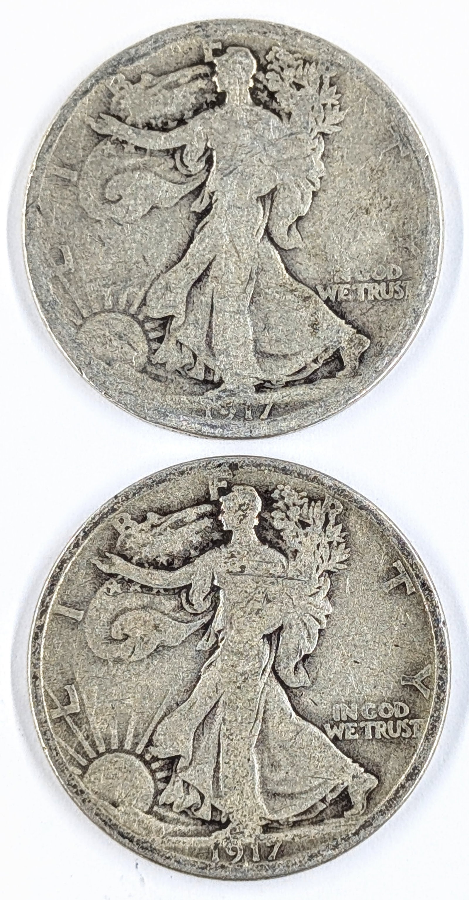 Lot of 2 Silver Walking Liberty Half Dollars - 1917 P/S: Silver