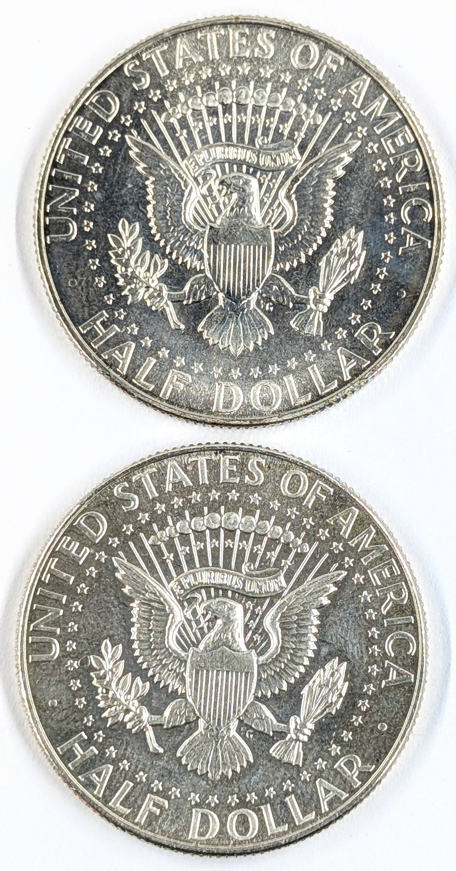 Lot of 2 Silver John F Kennedy Half Dollars - 1965, 1966 - Uncirculated - 2