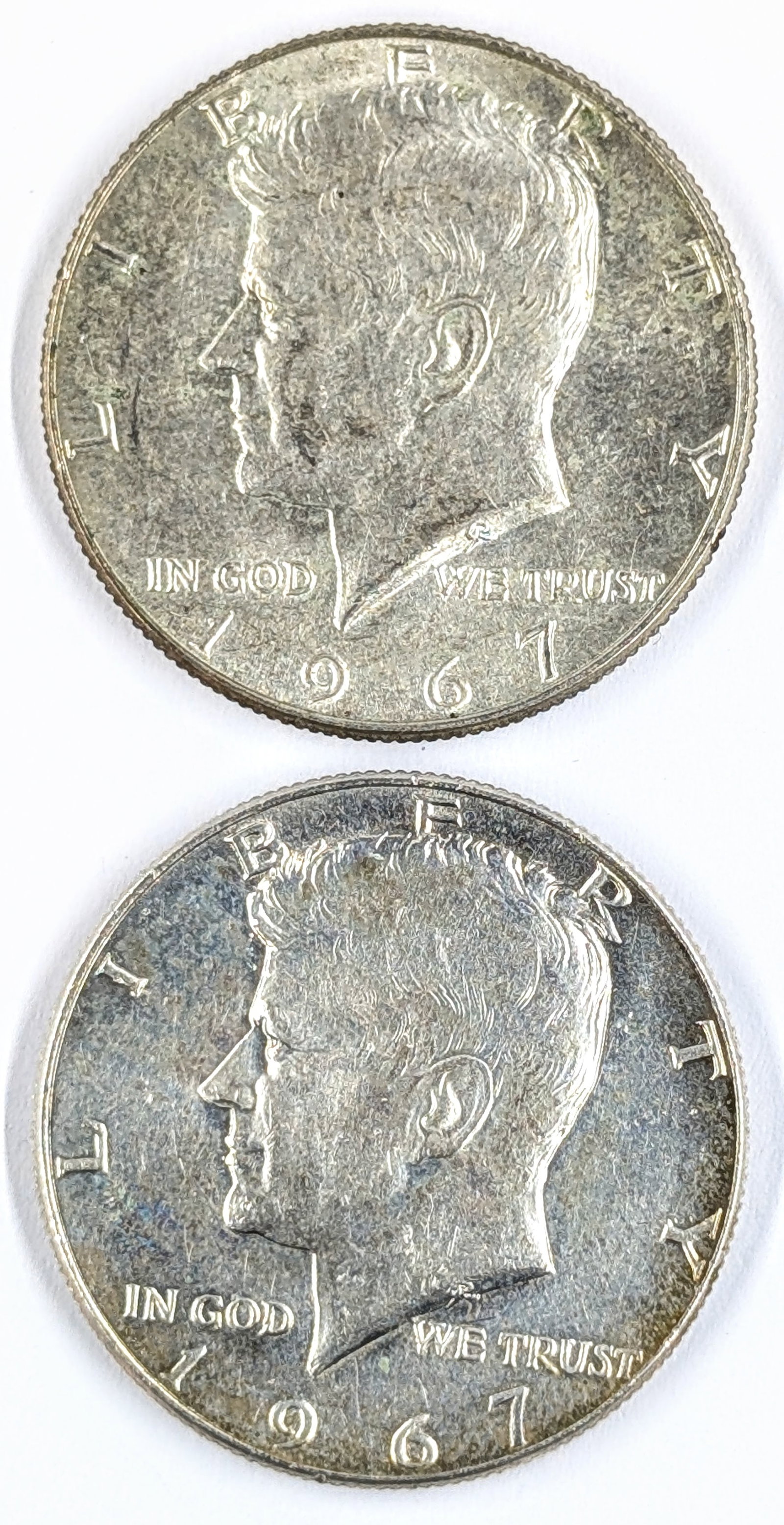 Lot of 2 Silver John F Kennedy Half Dollars - Both 1967 - Uncirculated: 40% Silver