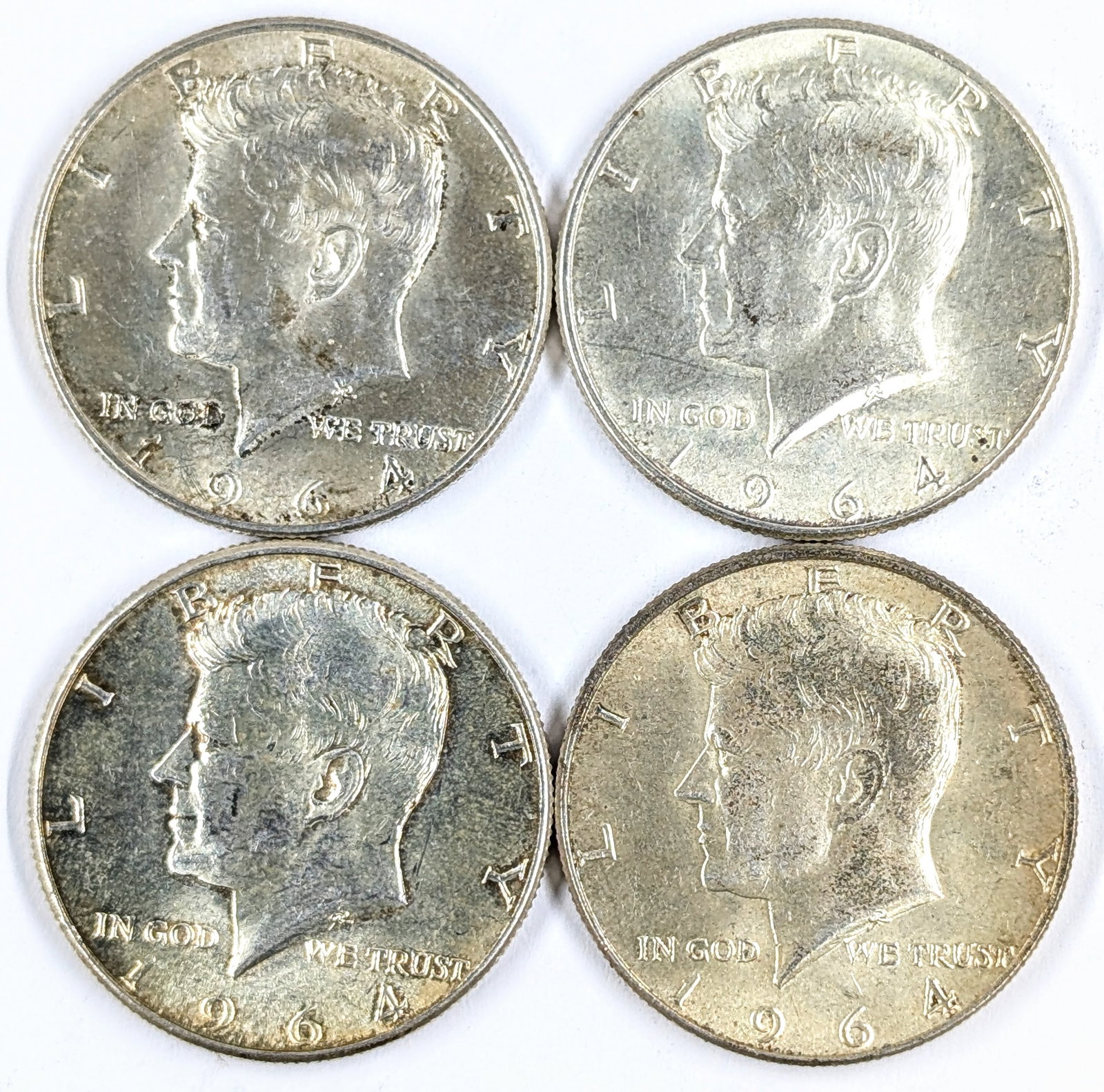 Lot of 4 Silver 1964 John F Kennedy Half Dollars (1 of 2)