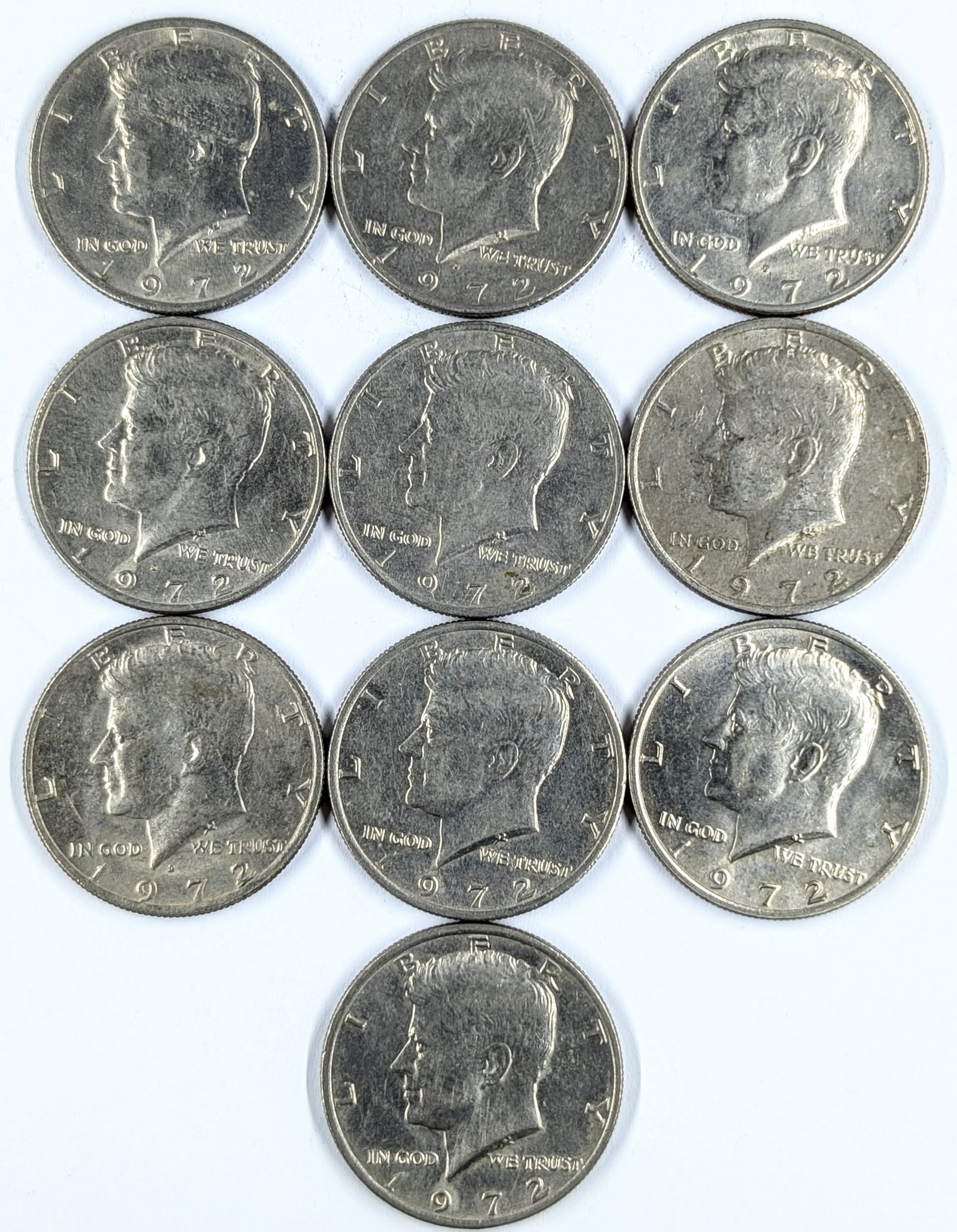 Lot of 10 John F Kennedy Half Dollars - All 1972 (1 of 2)