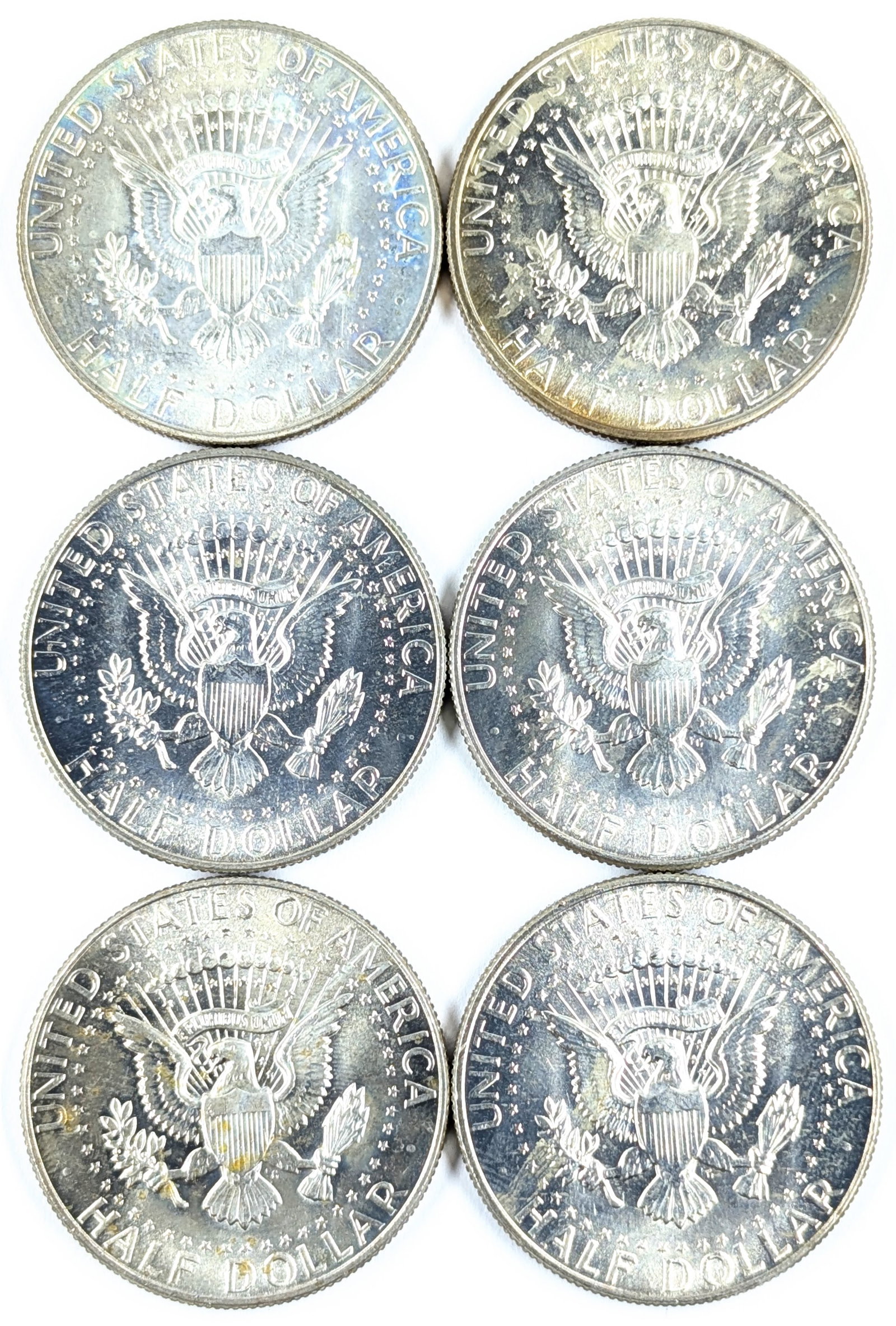 Lot of 6 Silver John F Kennedy Half Dollars - All 1968-D - Most Uncirculated - 2