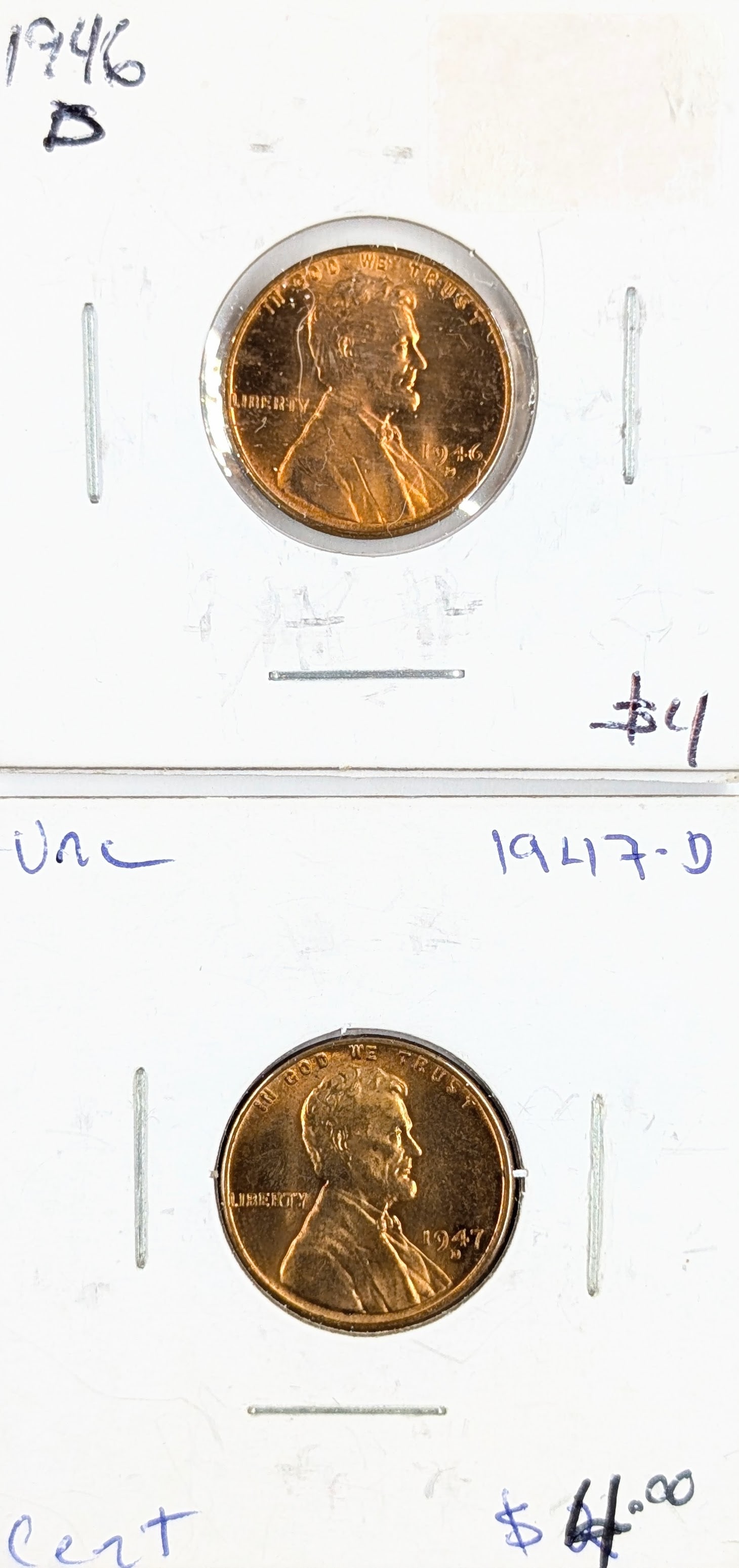 Lot of 2 Uncirculated Wheat Cents - 1946-D, 1947-D: Coin