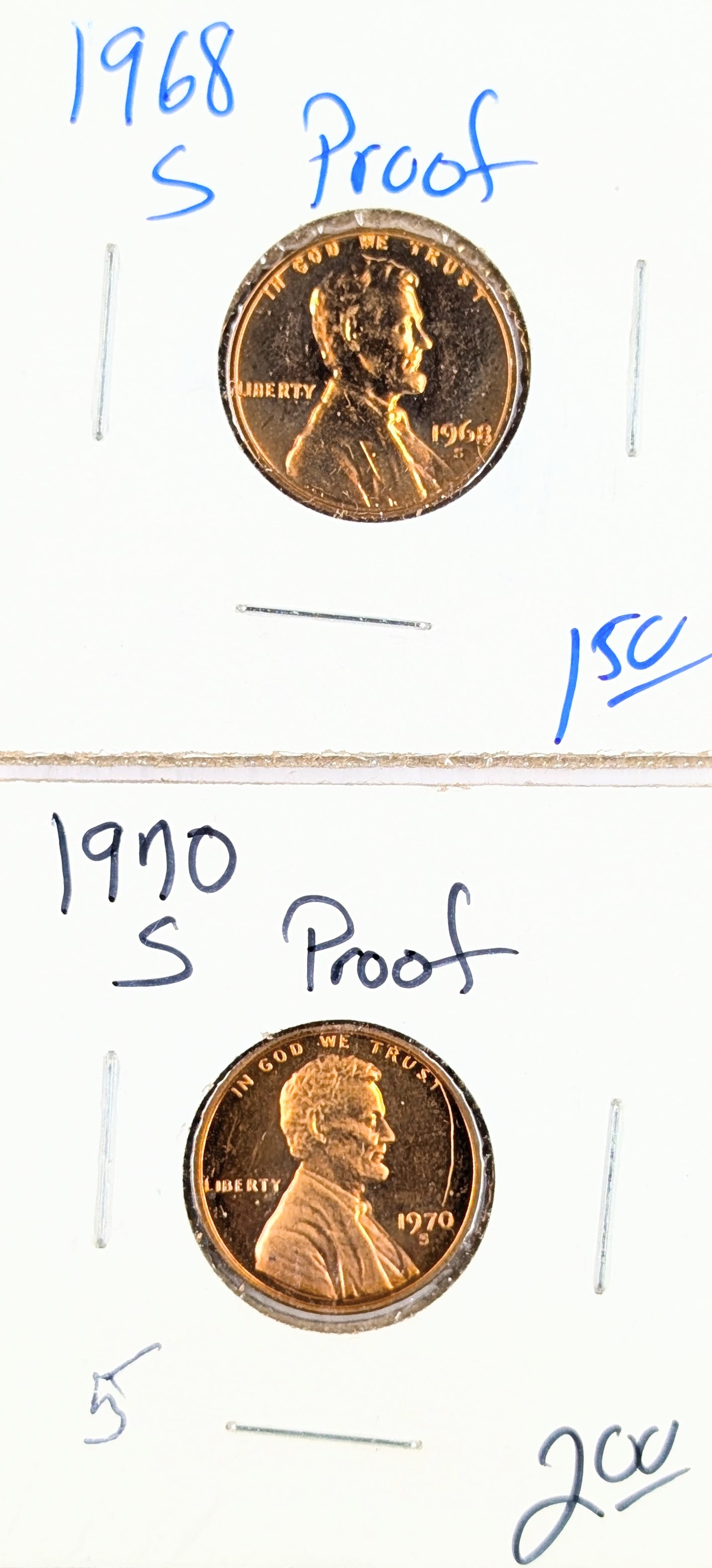 Lot of 2 Proof Lincoln Cents - 1968-S, 1970-S: Coin