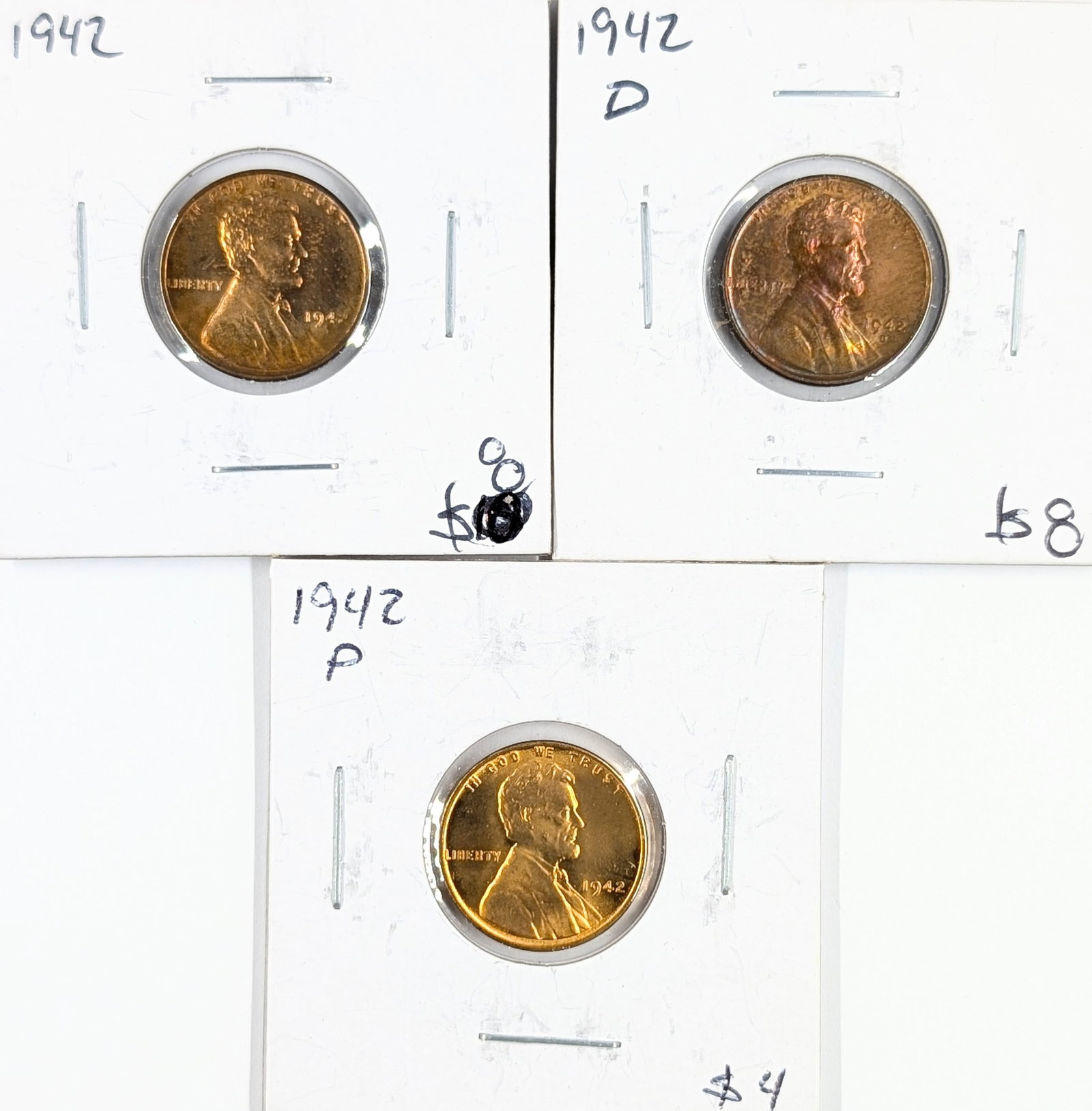 Lot of 3 Uncirculated Wheat Cents - 1942 P/D: Coin