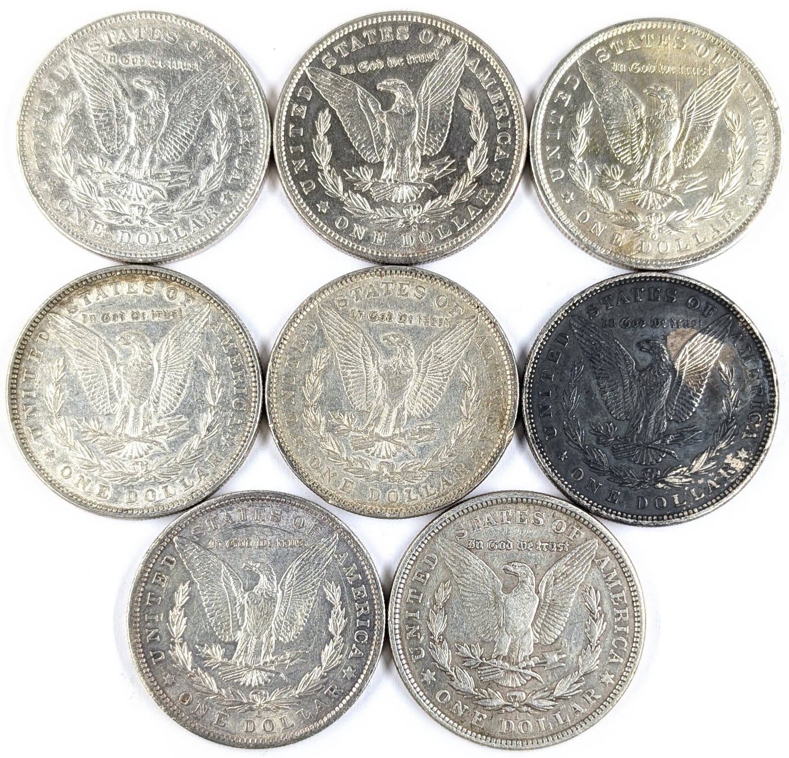 Lot of 8 Morgan Silver Dollars - 1878-1921 - Some AU - 2