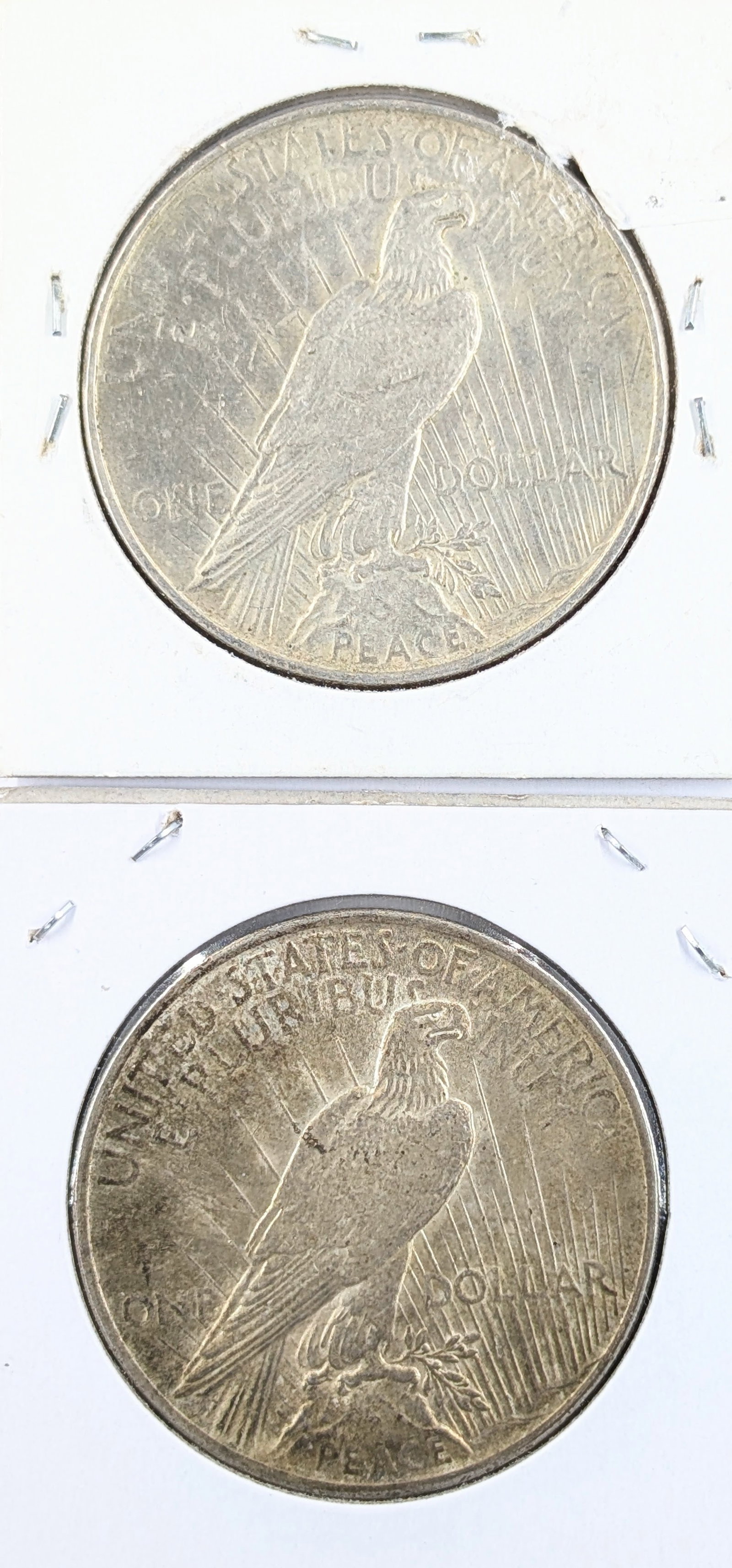 Lot of 2 Silver Peace Dollars - Both 1922 - 2