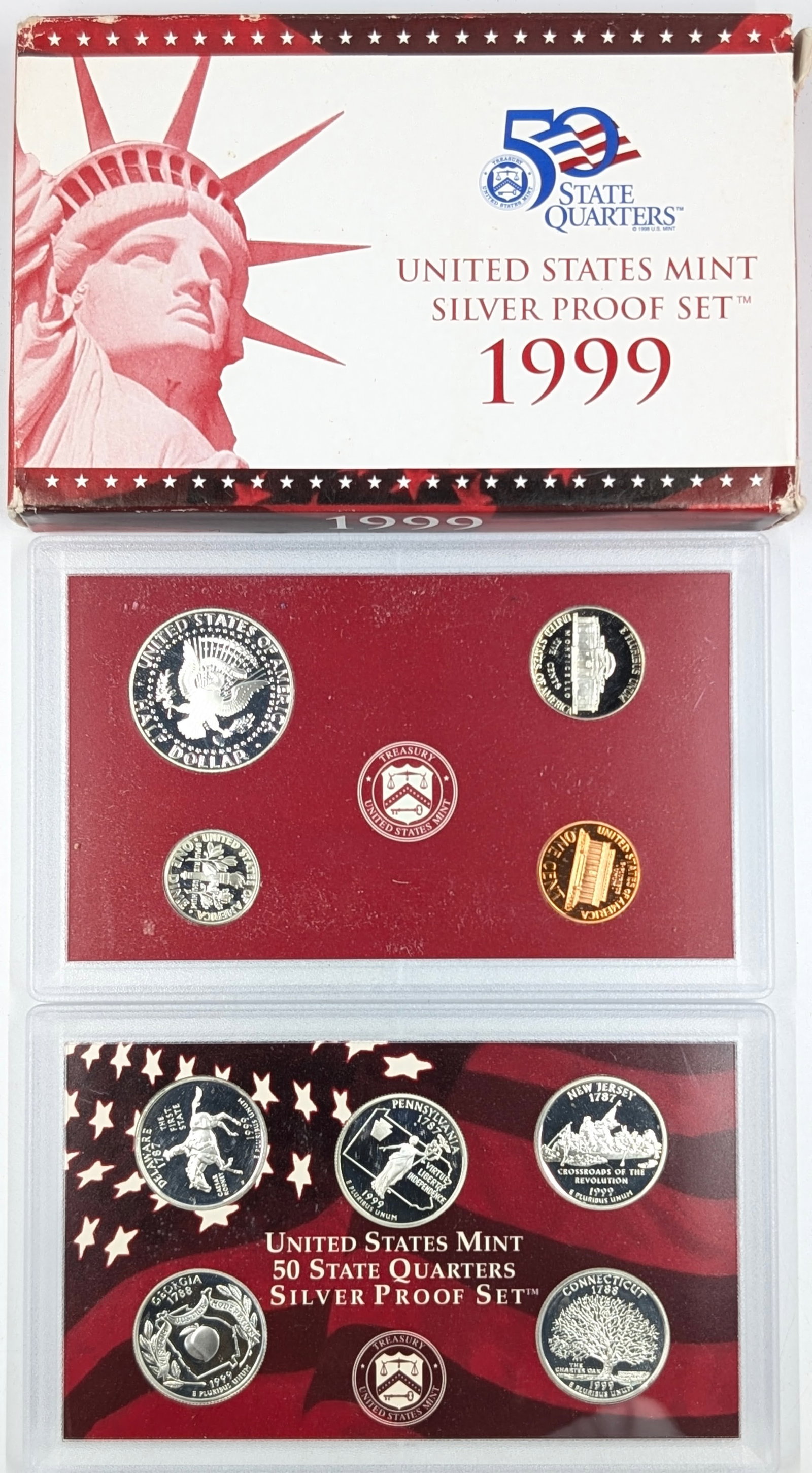 1999 Silver US Mint Proof Set w/ Silver Half, Quarters & Dime w/ COA - 2