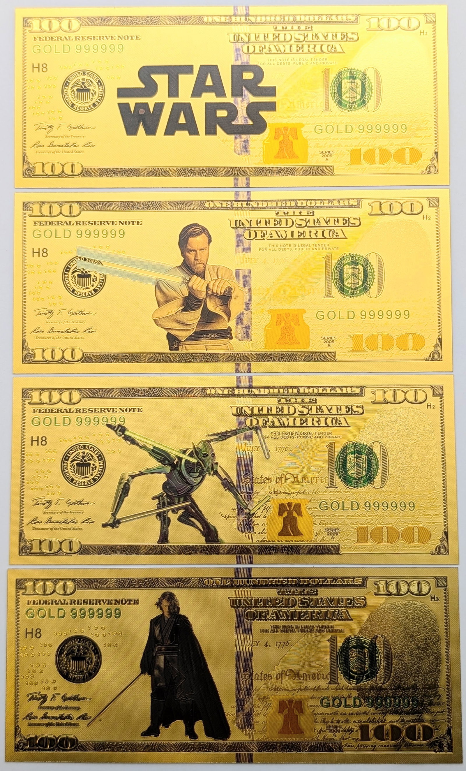 Lot of 4 Star Wars Gold foil $100 design (1 of 2)