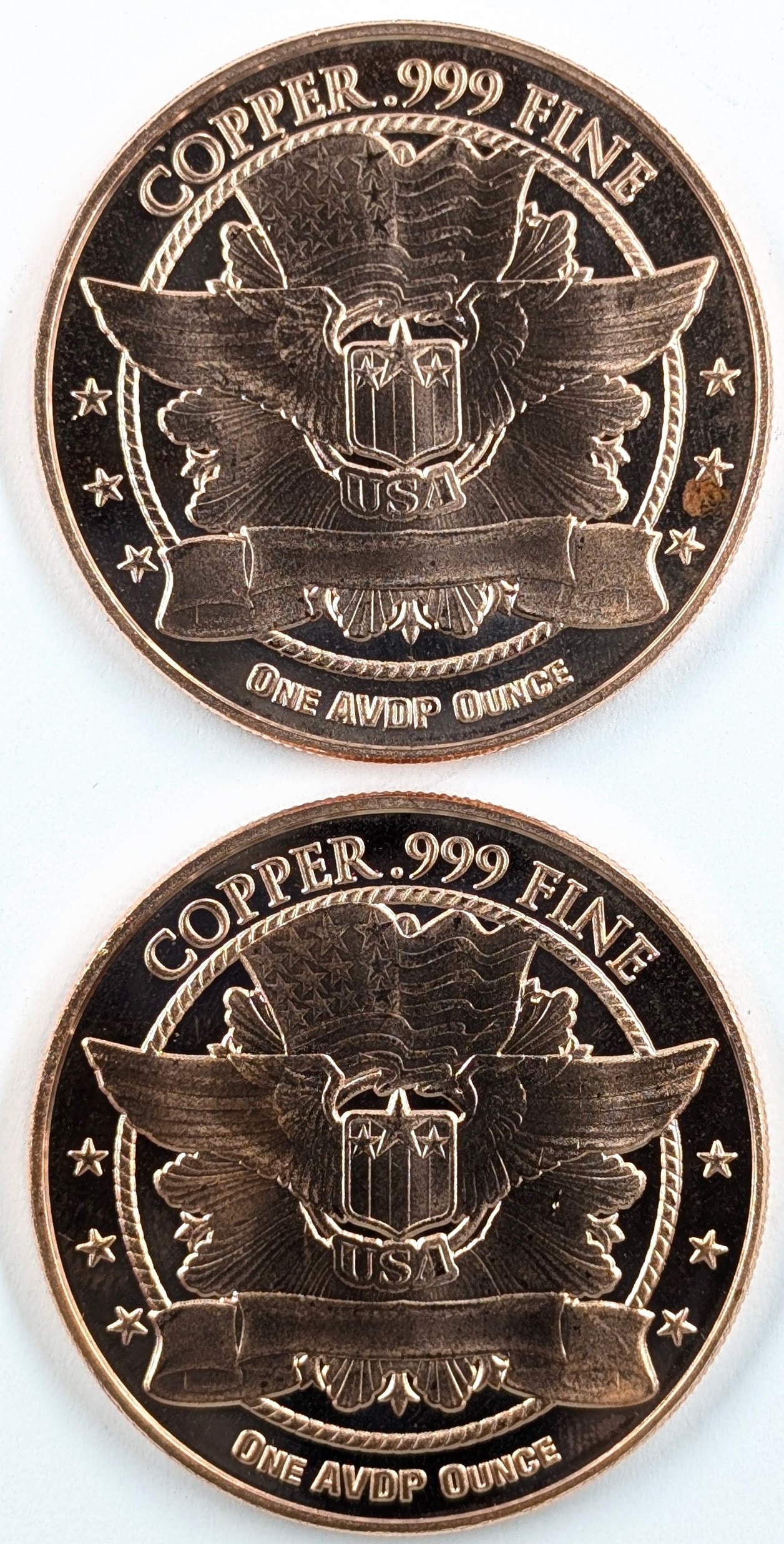 Lot of 2 - 1 Ounce (each) Fine .999 Copper Rounds - Lincoln - 2