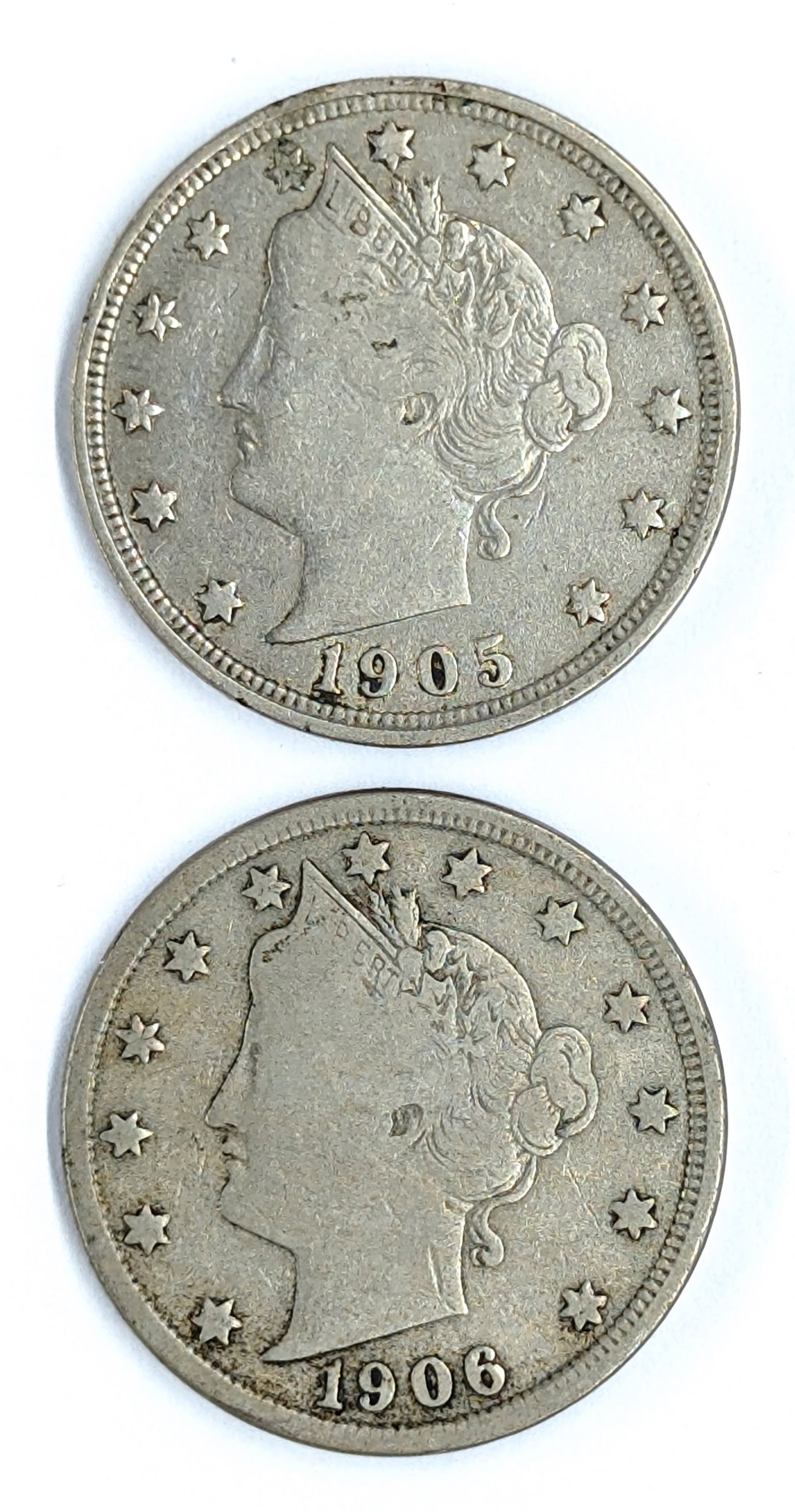 Lot of 2 Liberty V Nickels - 1905, 1906 (1 of 2)