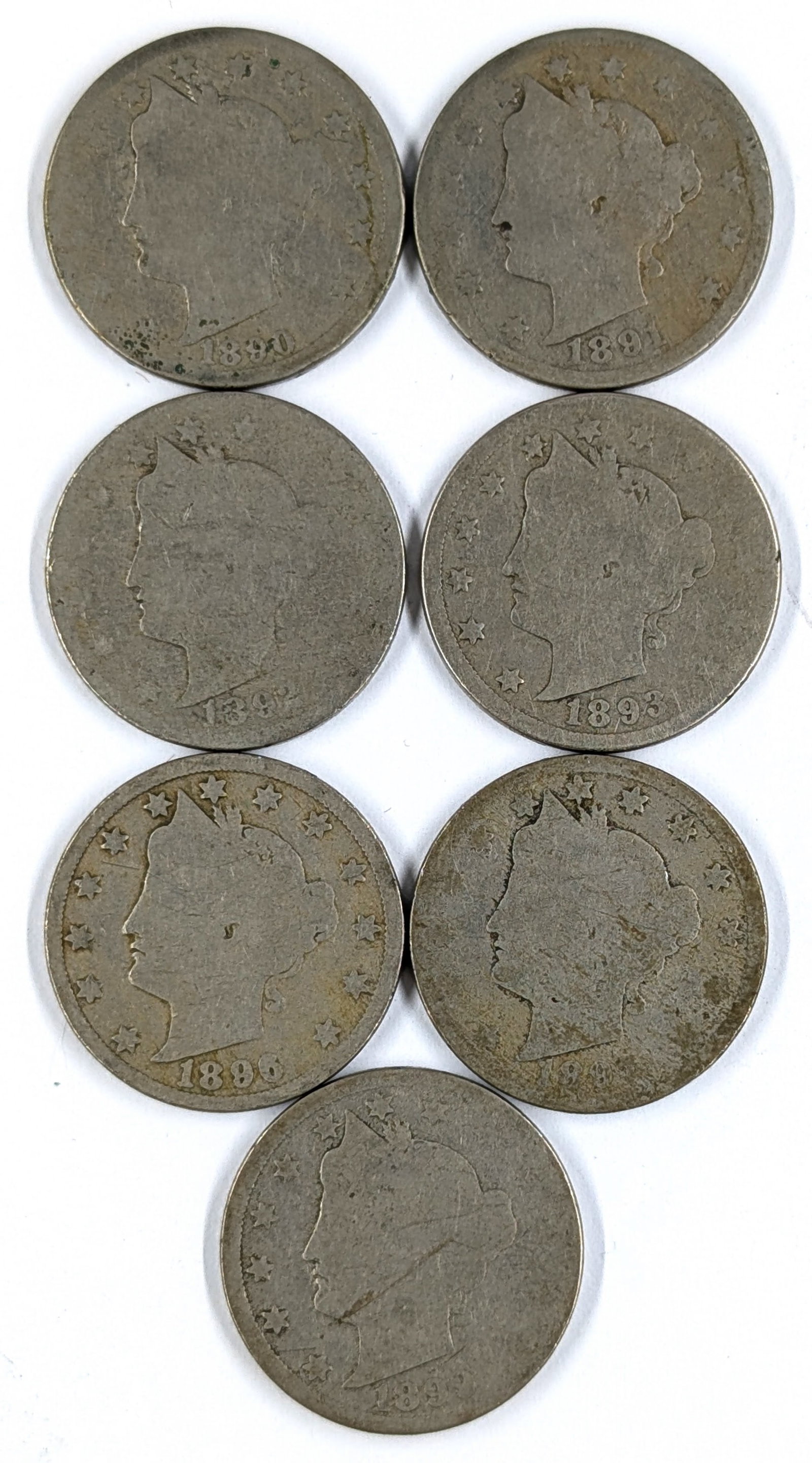 Lot of 7 Liberty V Nickels - 1890-1899: Coin