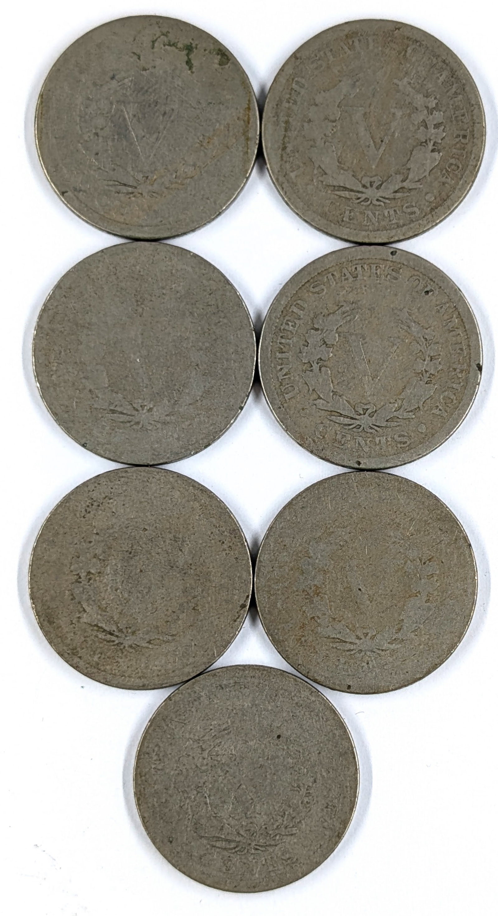 Lot of 7 Liberty V Nickels - 1890-1899 - 2