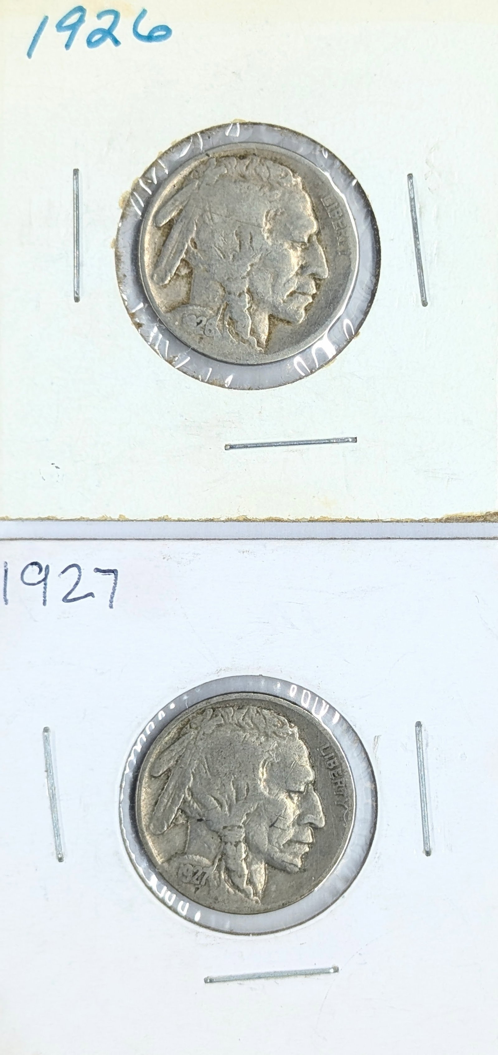 Lot of 2 Buffalo Head Nickels - 1926, 1927: Coin