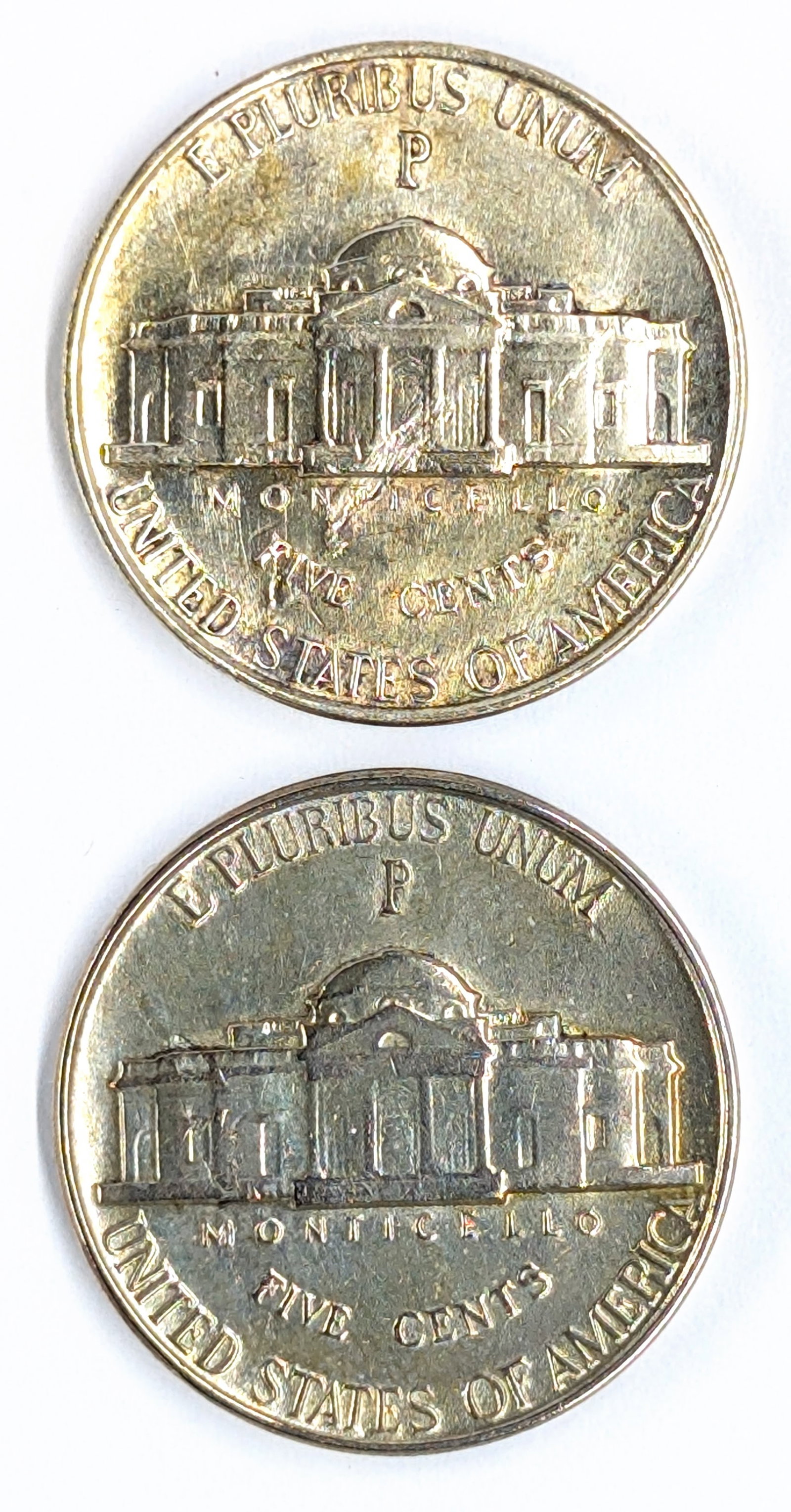 Lot of 2 AU Silver War Nickels - 1944-P, 1945-P - 2