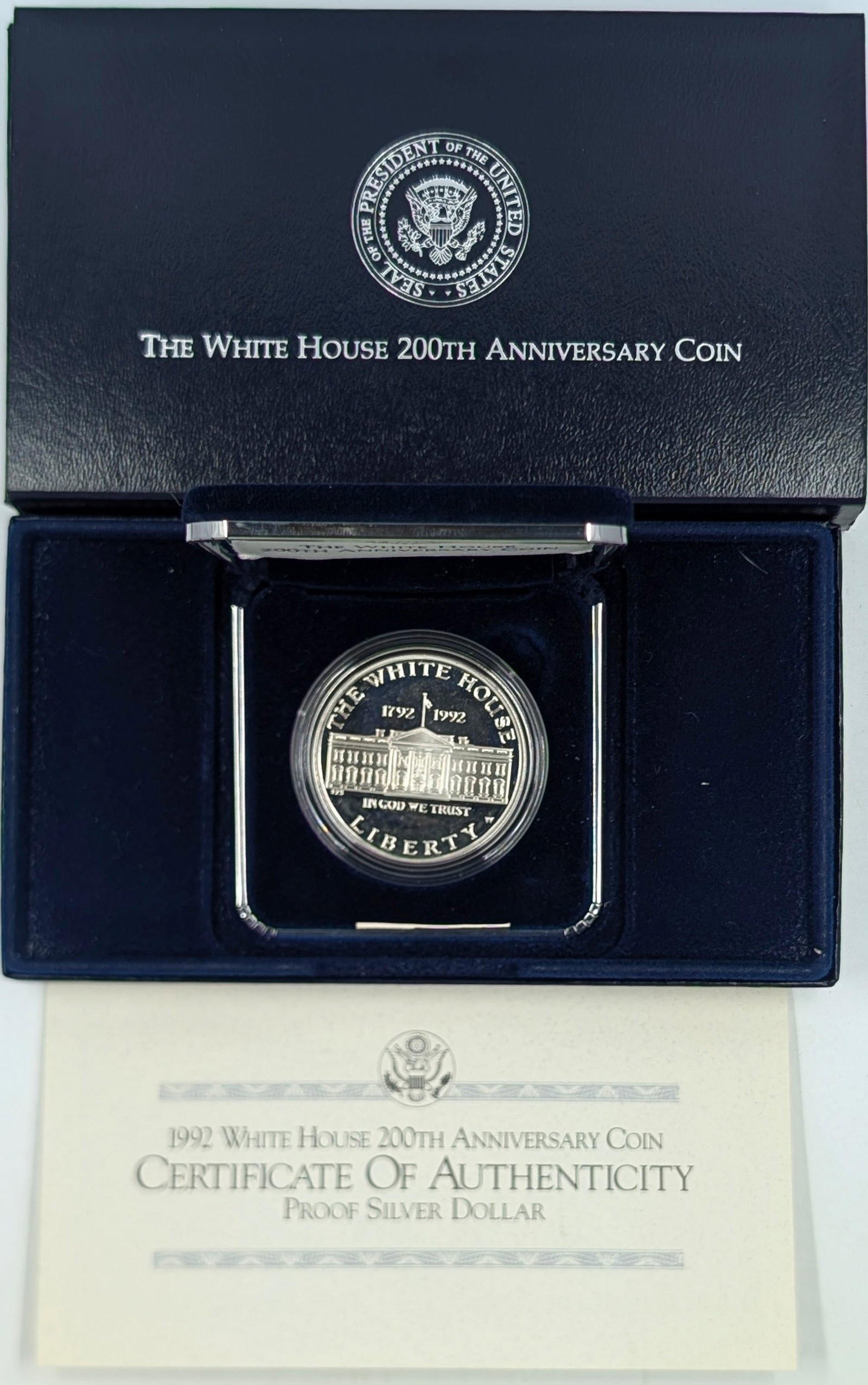 1992 Proof Silver White House 200th Anniversary Dollar w/ COA & Box: Silver
