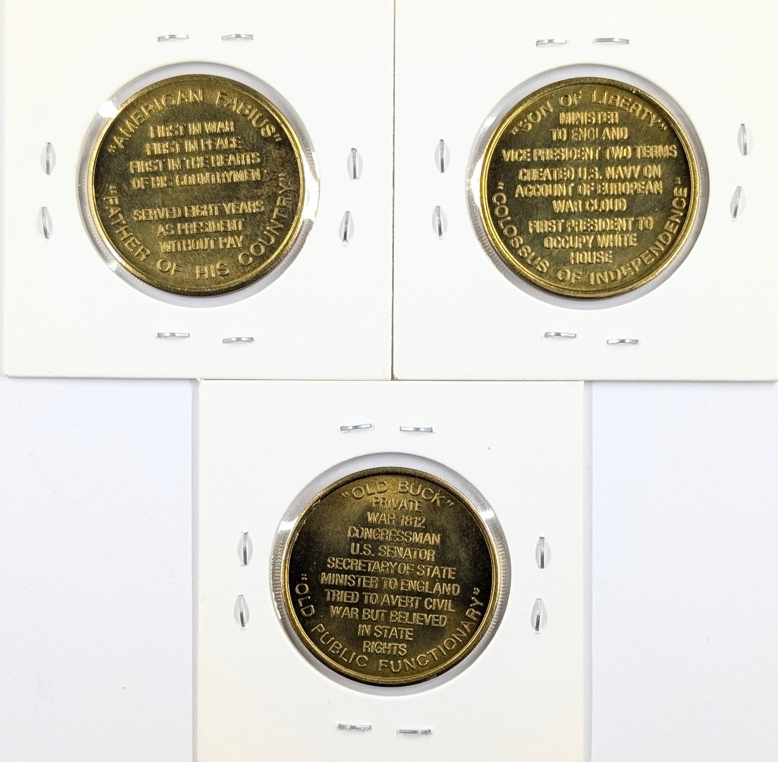 Lot of 3 - 1997 Presidential Tokens - Washington, Adams, Buchanan - 2