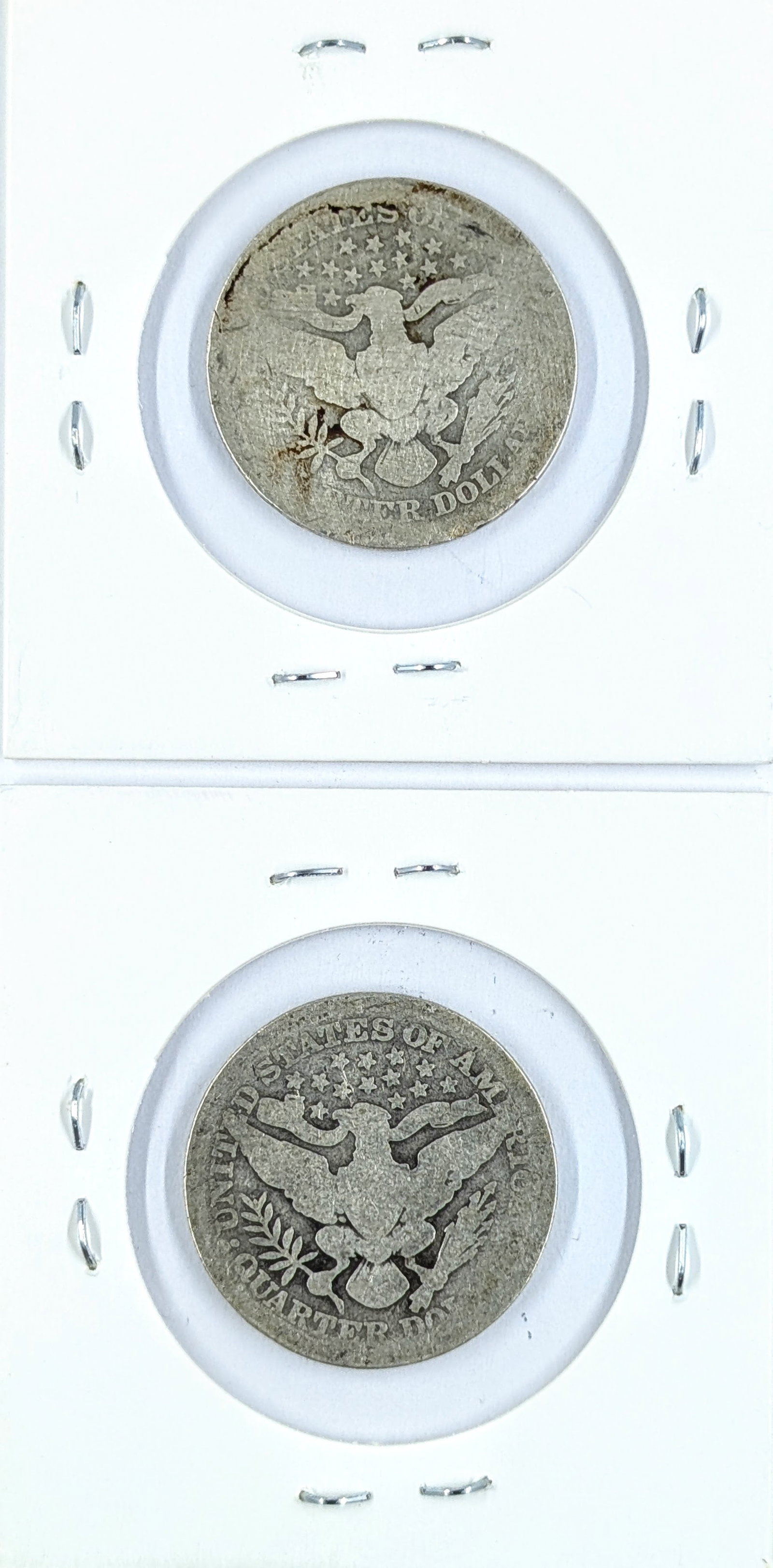 Lot of 2 Silver Barber Quarters - 1909, 1910 - 2