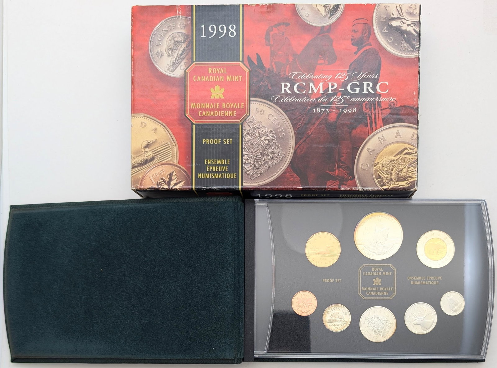 1998 Silver Royal Canadian Mint Proof Set w/ Silver Dollar, Half, Quarter, Dime & Nickel: RCMP 125th Anniversary 92.5% Silver