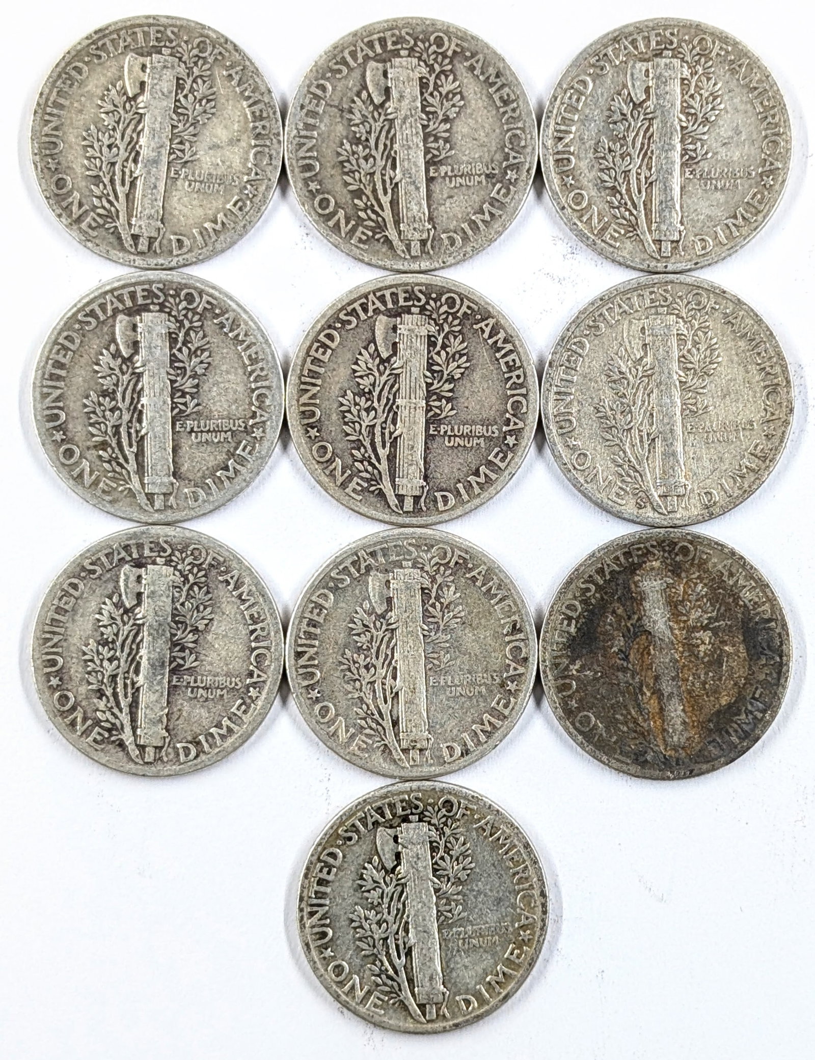Lot of 10 Silver Mercury Dimes - 1934-1945 - 2