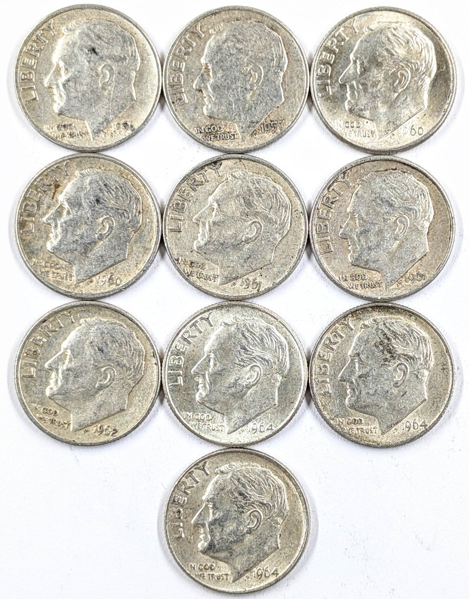 Lot of 10 Silver Roosevelt Dimes - 1956-1964 (1 of 2)