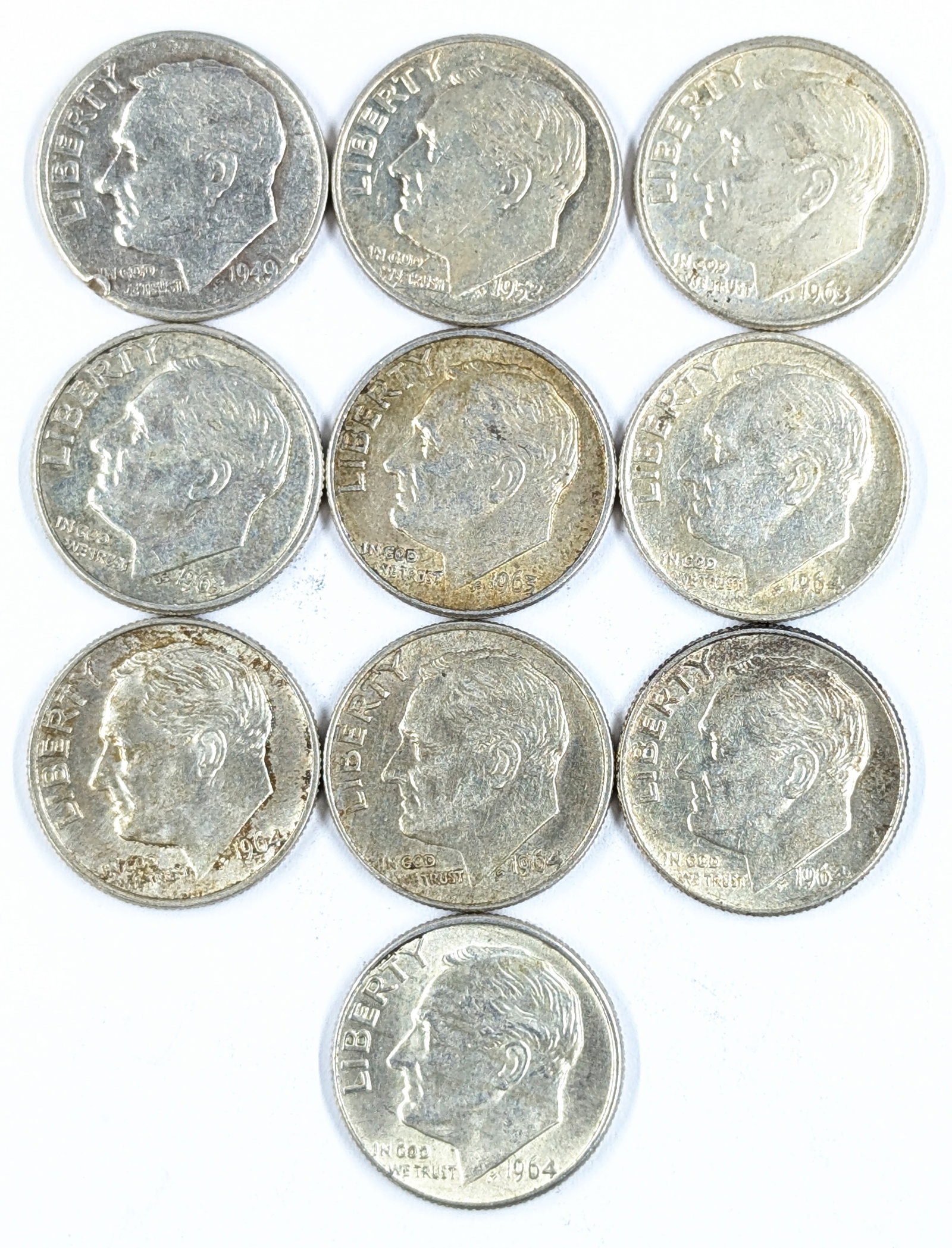 Lot of 10 Silver Roosevelt Dimes - 1949-1964 (1 of 2)
