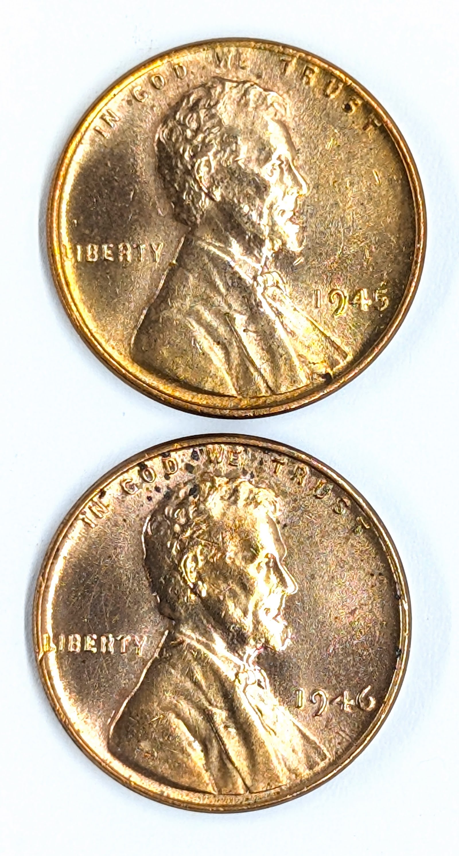 Lot of 2 Wheat Cents - 1945, 1946 - Uncirculated: Coin