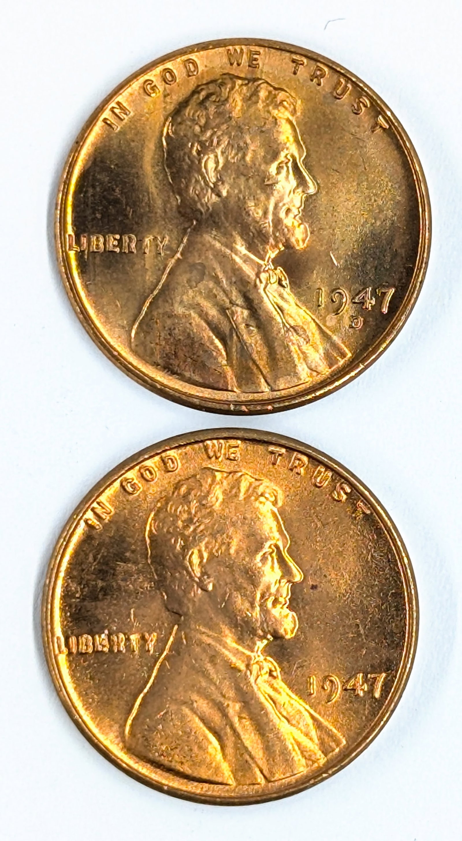 Lot of 2 Wheat Cents - 1947 P/D - Uncirculated: Coin