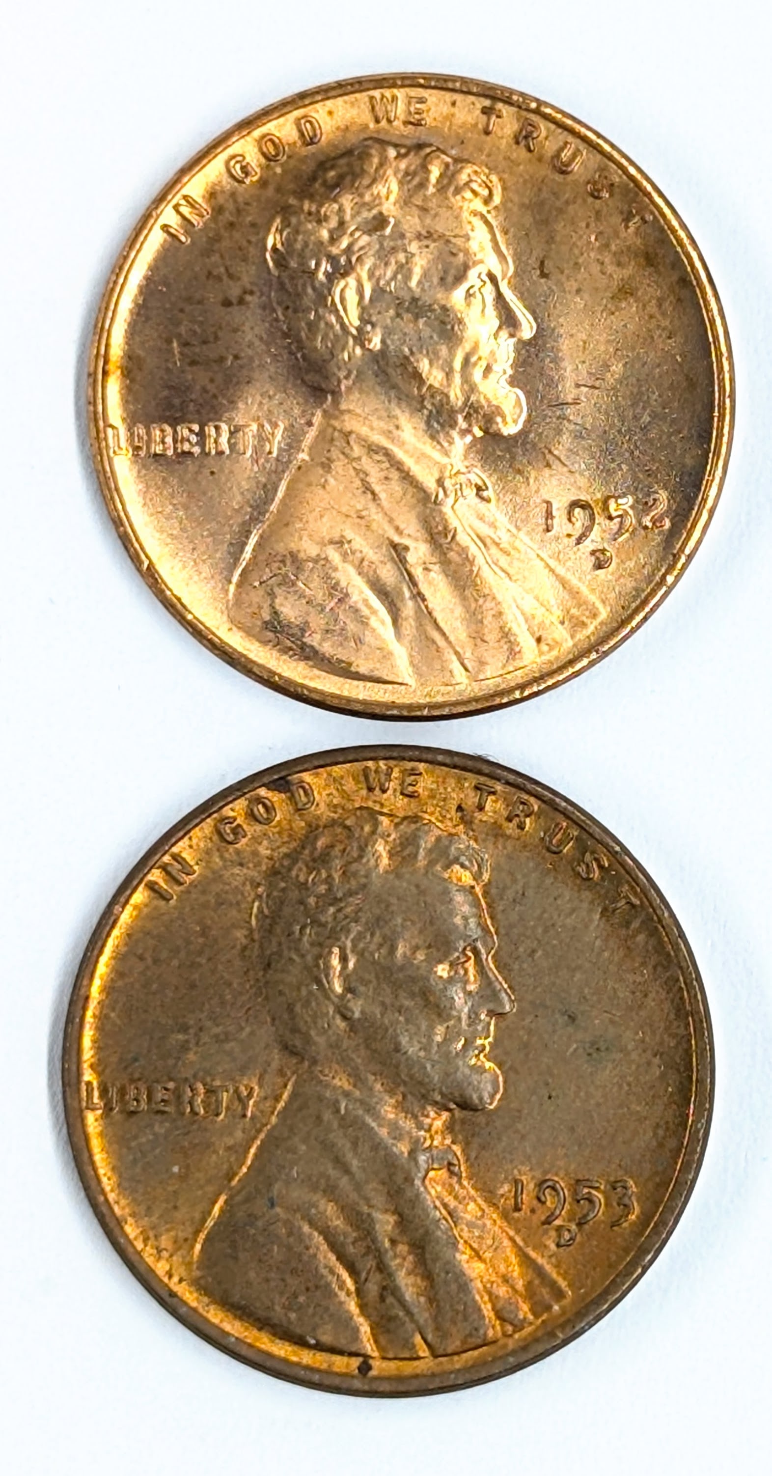 Lot of 2 Wheat Cents - 1952-D, 1953-D - Uncirculated: Coin
