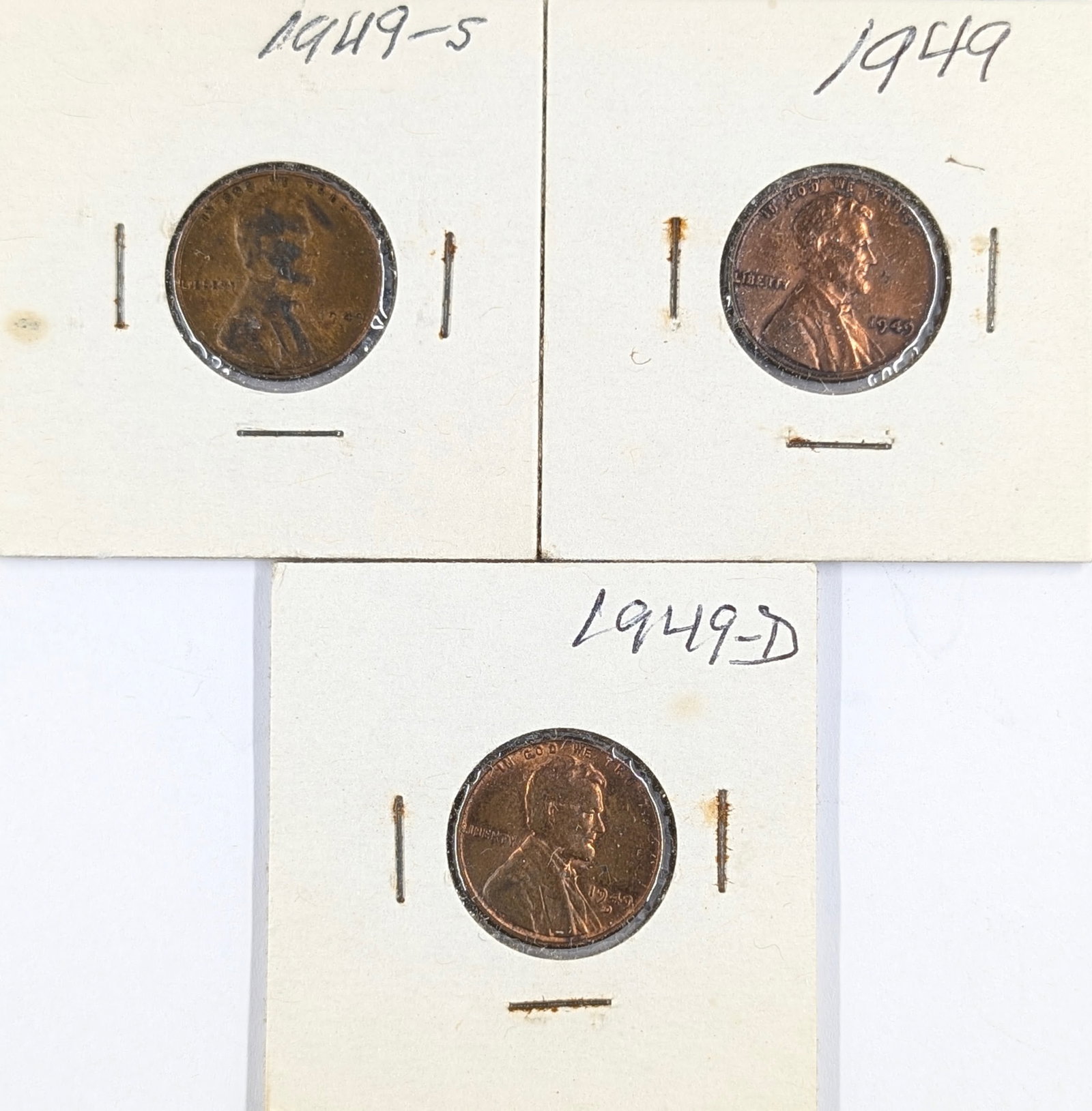 Lot of 3 Wheat Cents - 1949 P/D/S: Coin