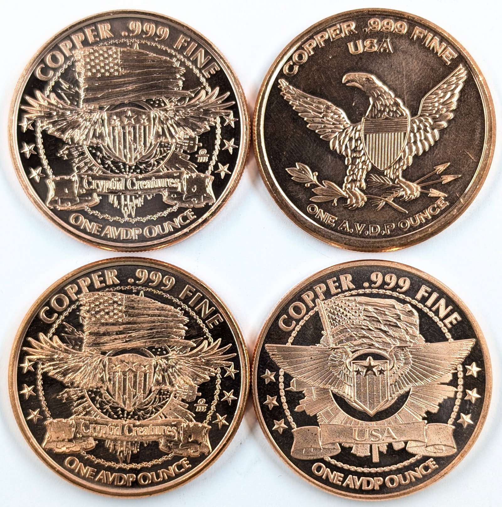 Lot of 4 - 1 Ounce (each) Fine .999 Copper Rounds - Jackalope, Don't Tread, etc. - 2