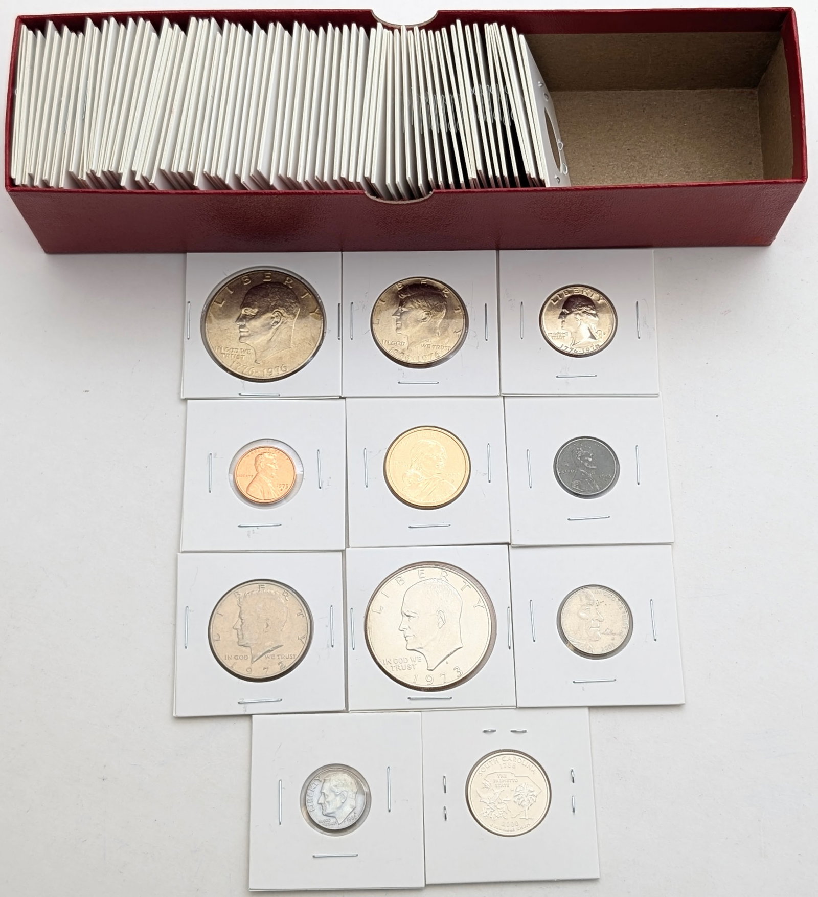 Large Lot of 75+ Flipped US Coins - Ikes, JFKs, State Quarters, etc.: Coin