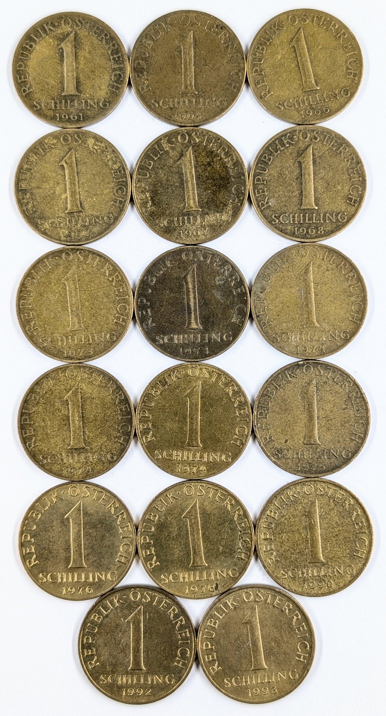 Lot of 17 Austria 1 Schilling Coins - 1961-1993: Coin