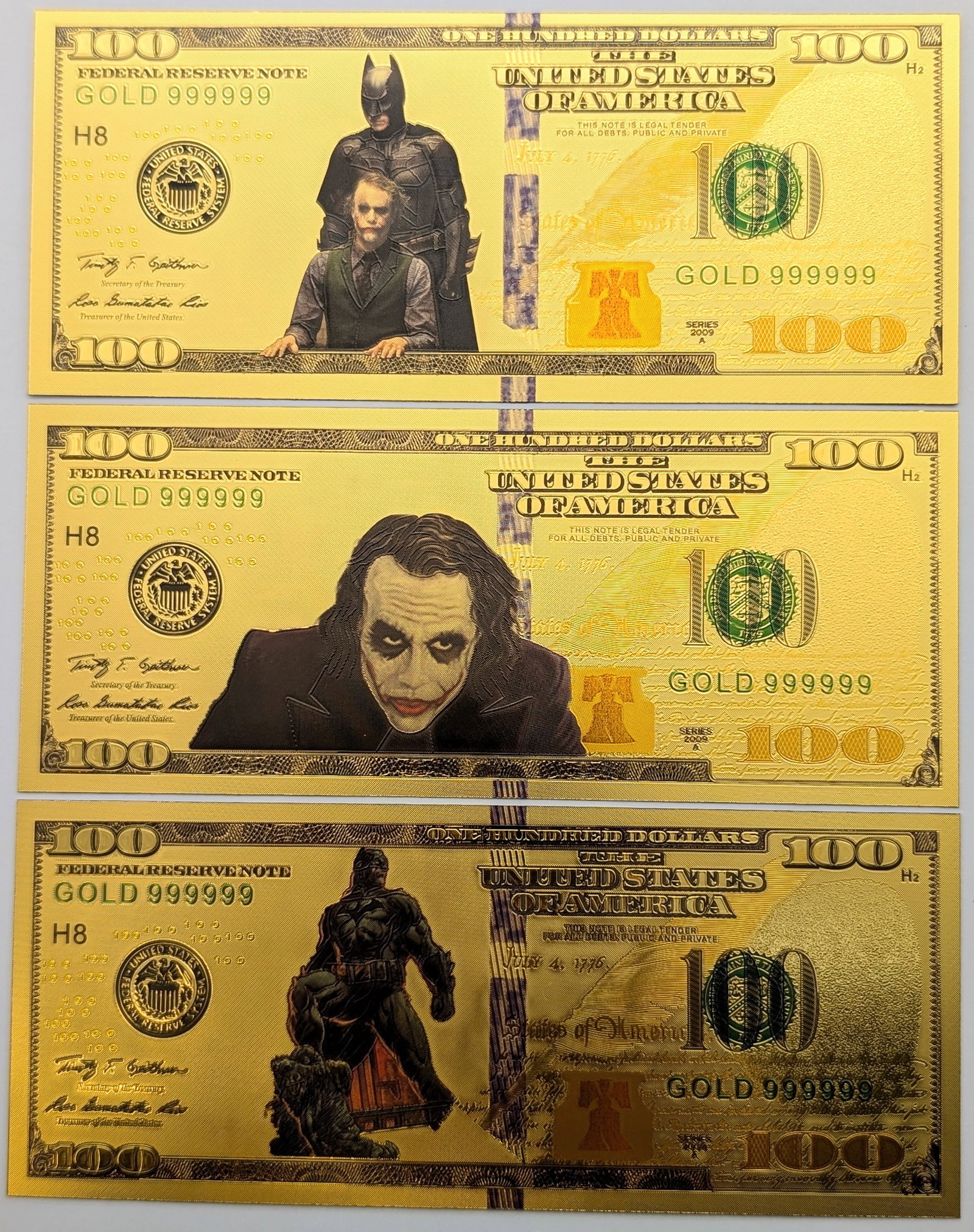 Lot of 3 Batman & Joker Gold foil $100 design (1 of 2)