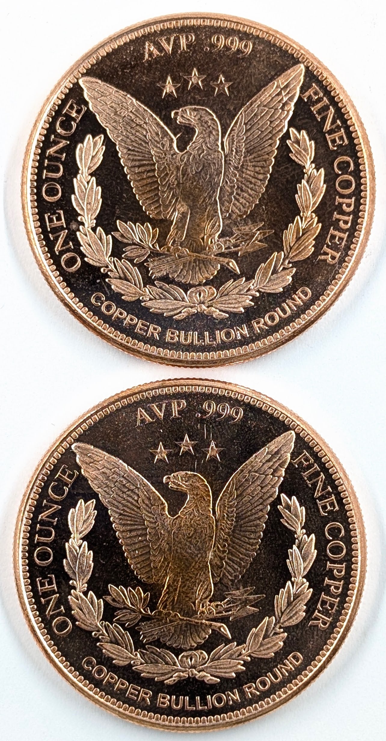 Lot of 2 - 1 Ounce (each) Fine .999 Copper Rounds - Liberty - 2