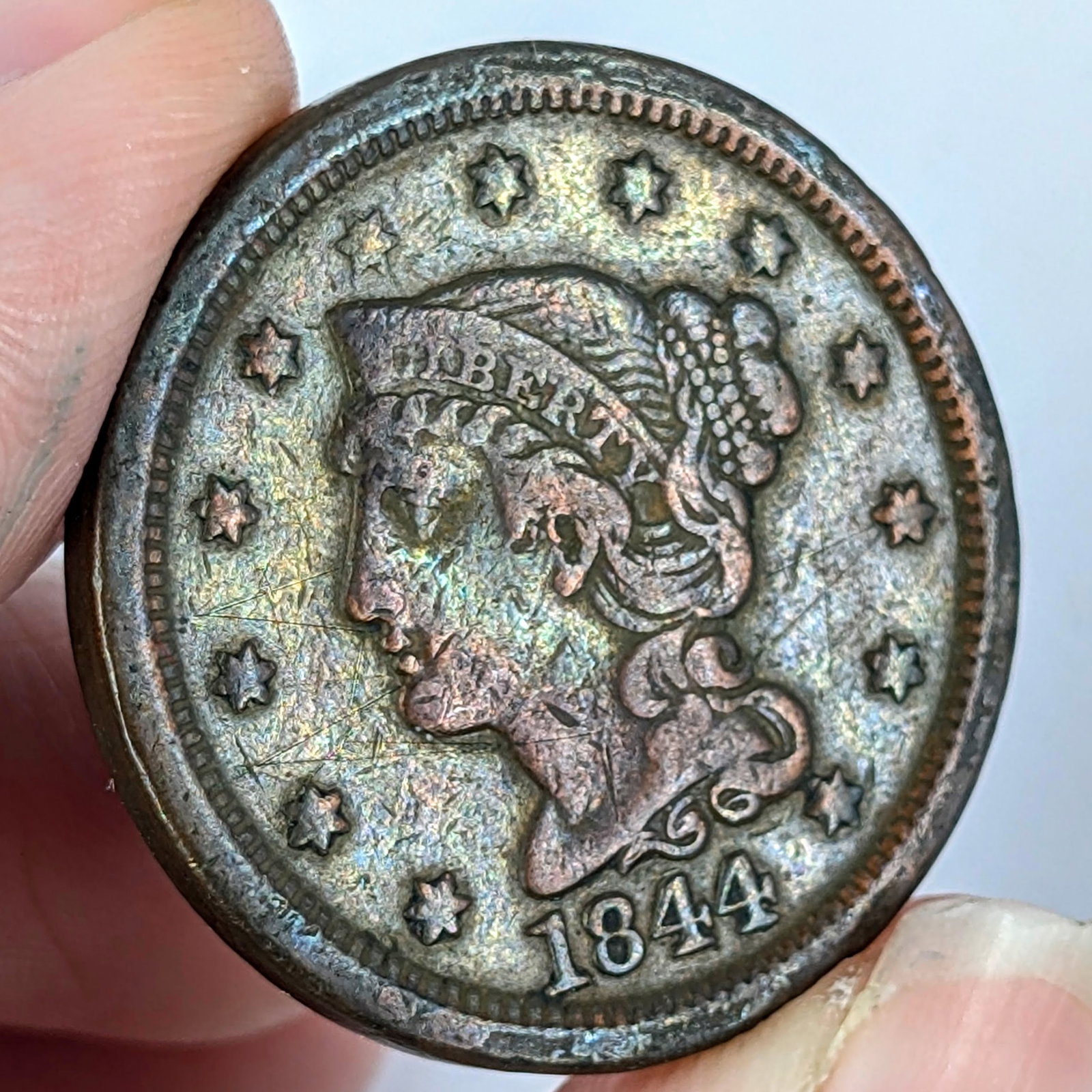 1844 Large Cent - Toned: Coin
