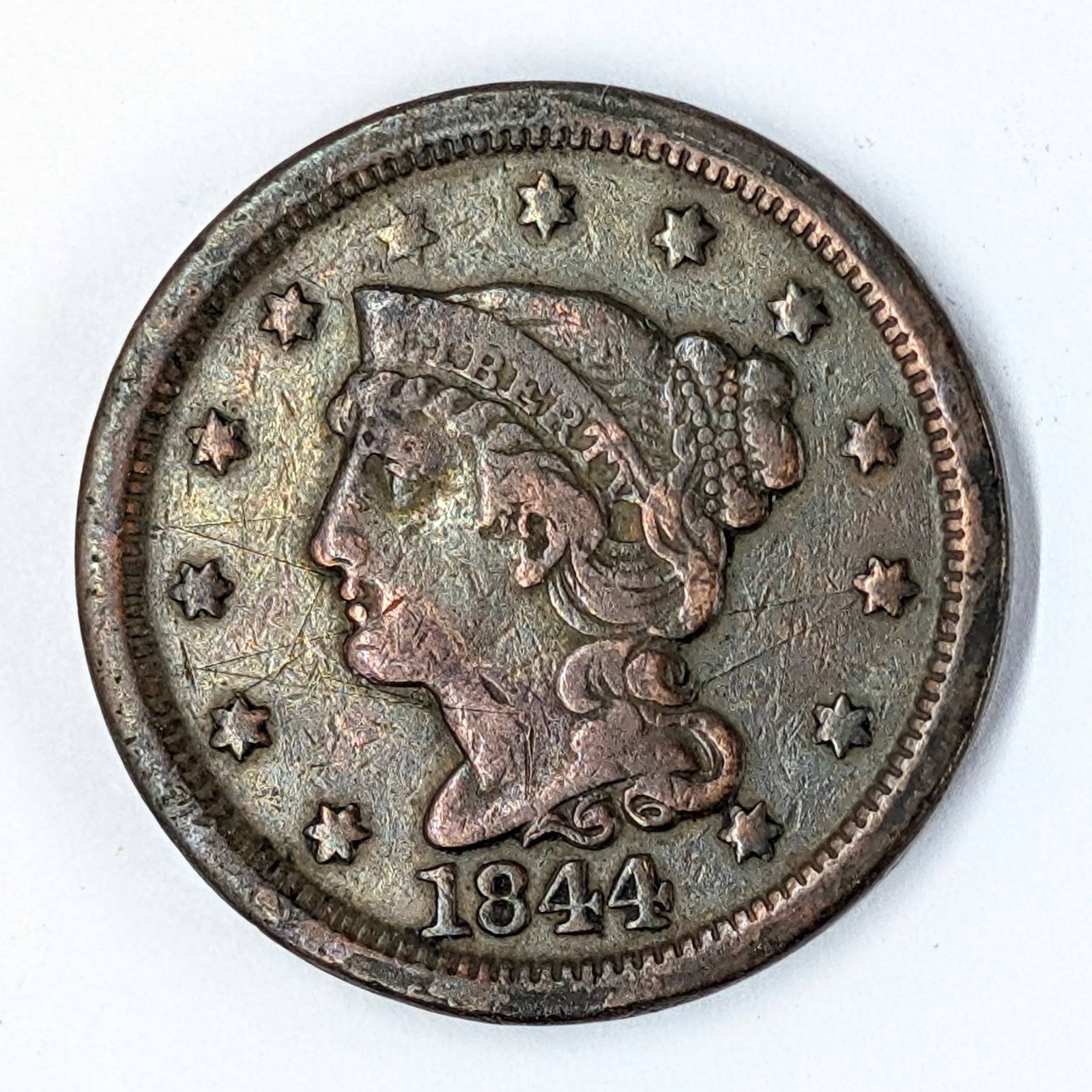 1844 Large Cent - Toned - 3