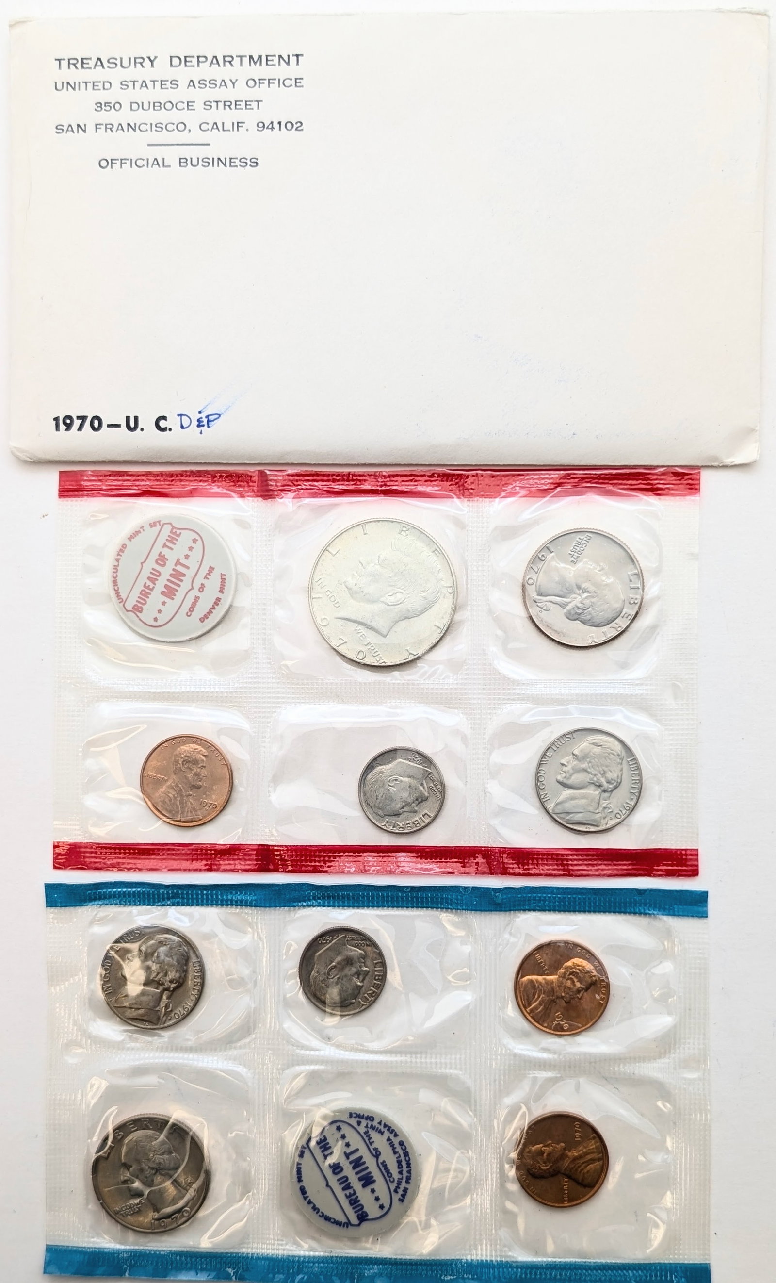 1970 US Mint Uncirculated Coin Set w/ Silver JFK Half: 40% Silver