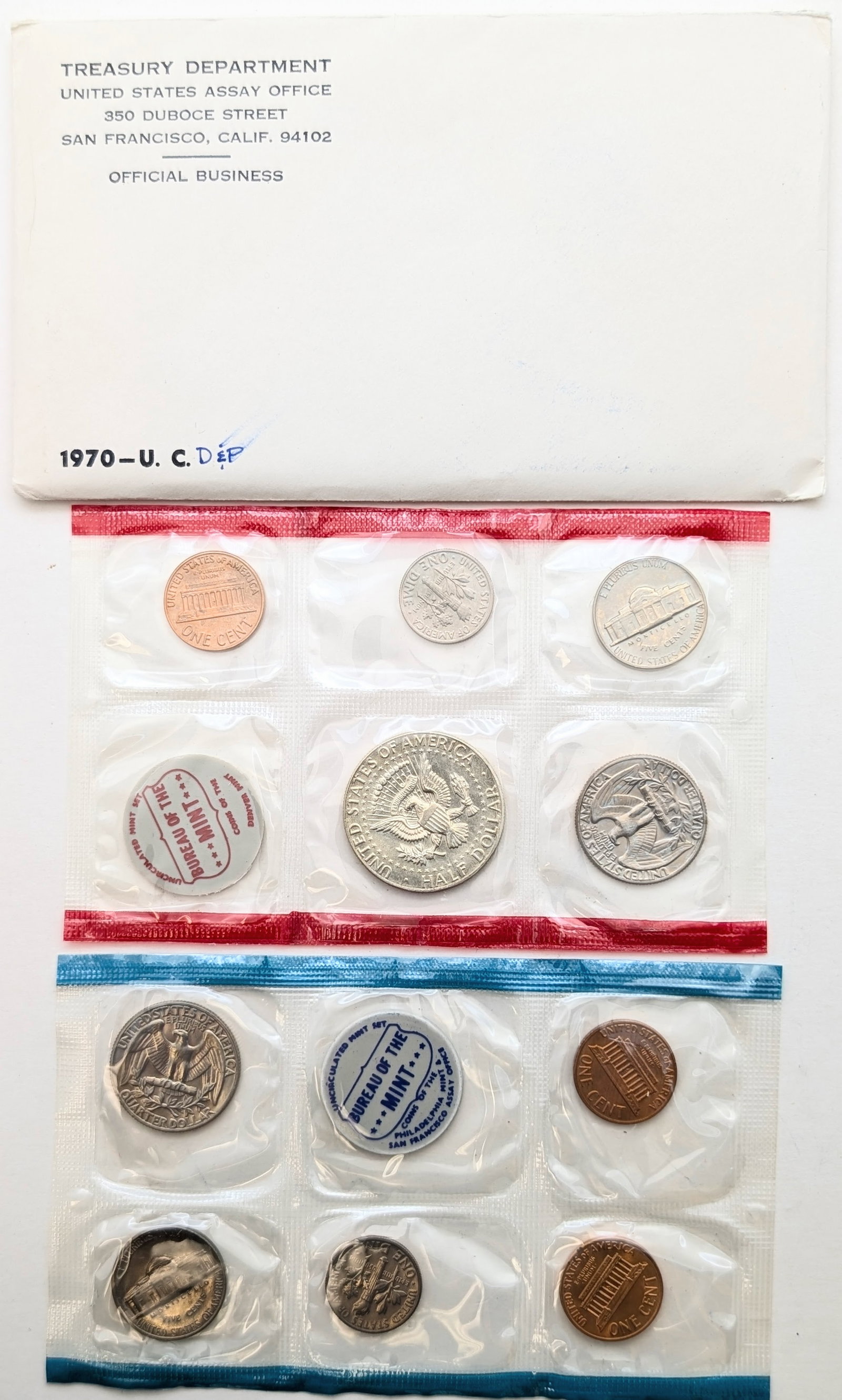 1970 US Mint Uncirculated Coin Set w/ Silver JFK Half - 2