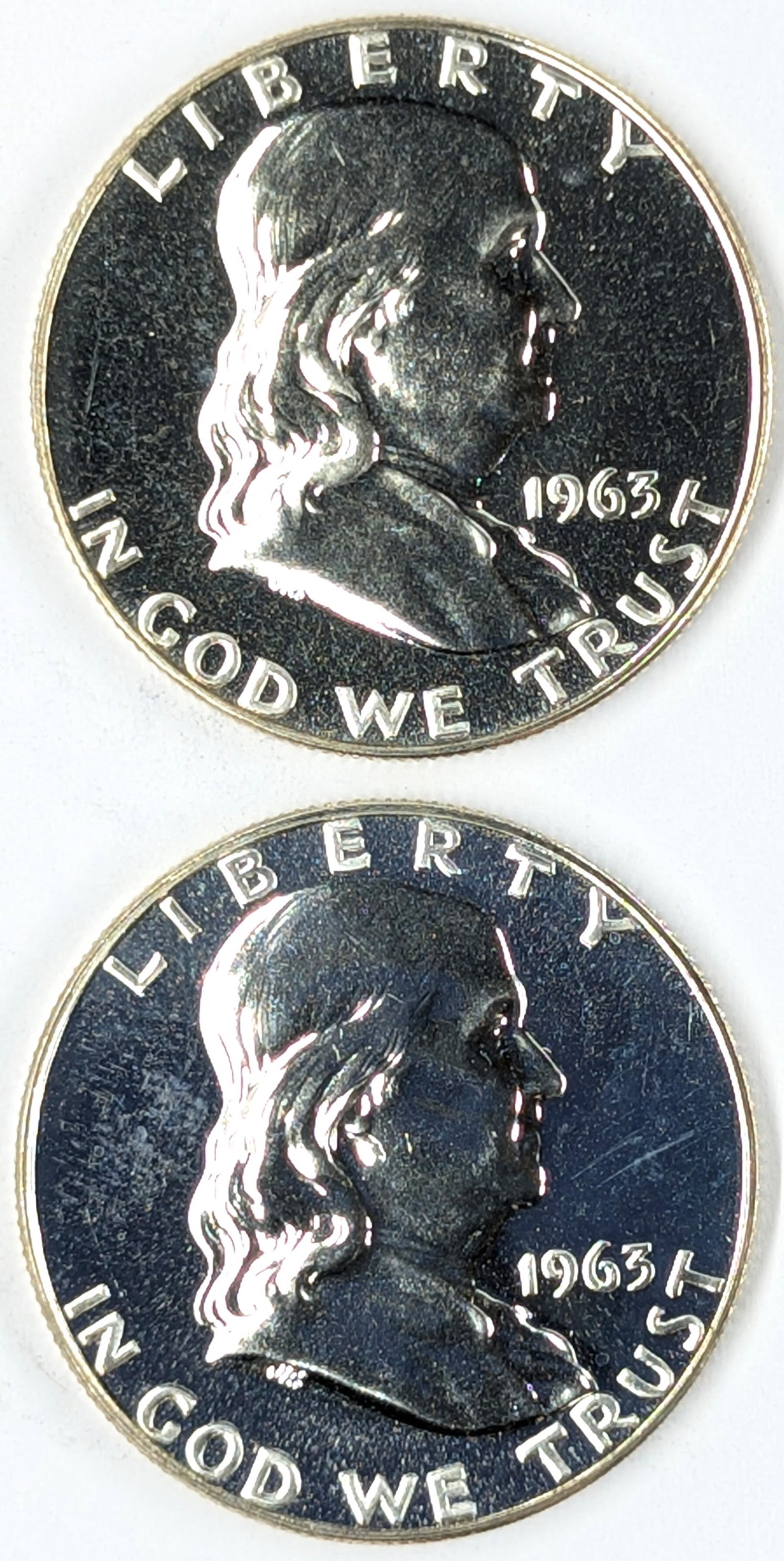 Lot of 2 Silver Franklin Half Dollars - Both 1963 Proof: Silver