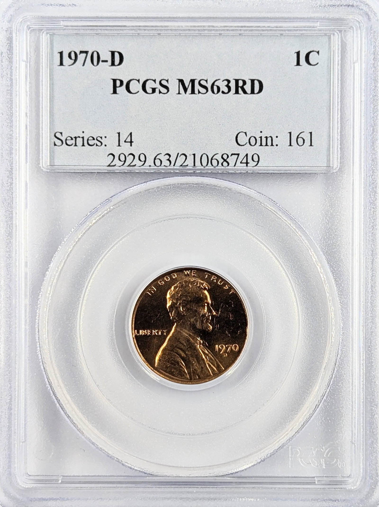 PCGS 1970-D MS63RD Lincoln Cent: Coin