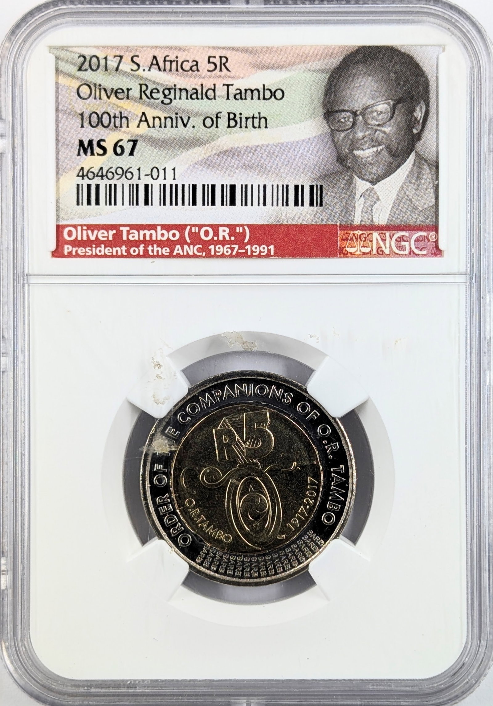 NGC 2017 MS67 South Africa 5 Rand - Oliver Tambo: Coin