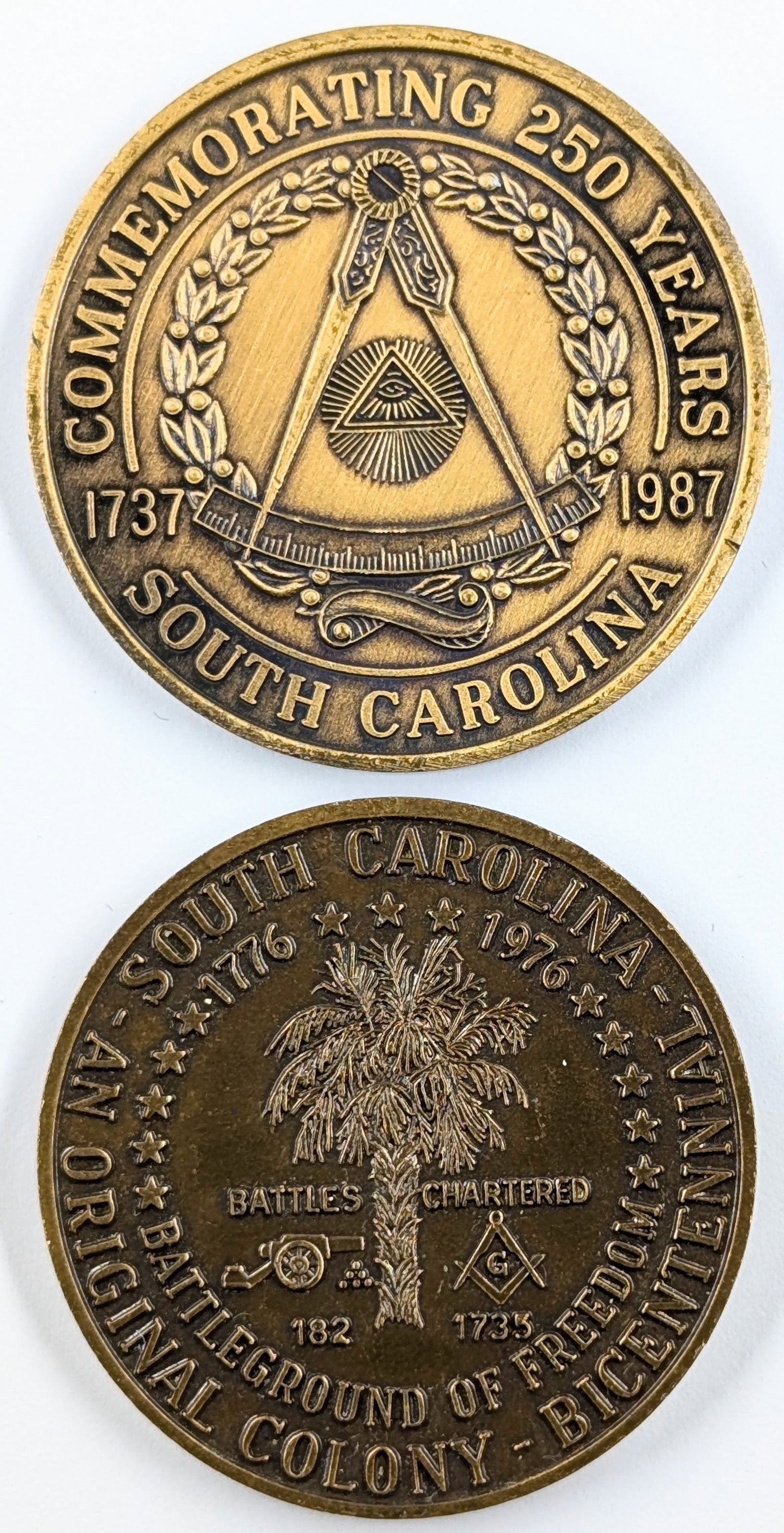 Lot of 2 Freemasons of South Carolina Tokens: Token